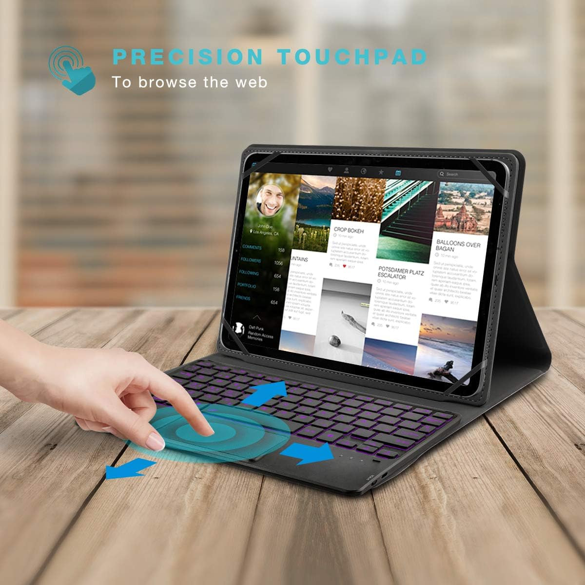 Custodia Con Tastiera Bluetooth Wireless 3.0 QWERTY Spagnolo Con Touchpad - PU Protettiva per 9.0"-10.6" Qualsiasi Ios/Windows/Android Tablet Retroilluminato