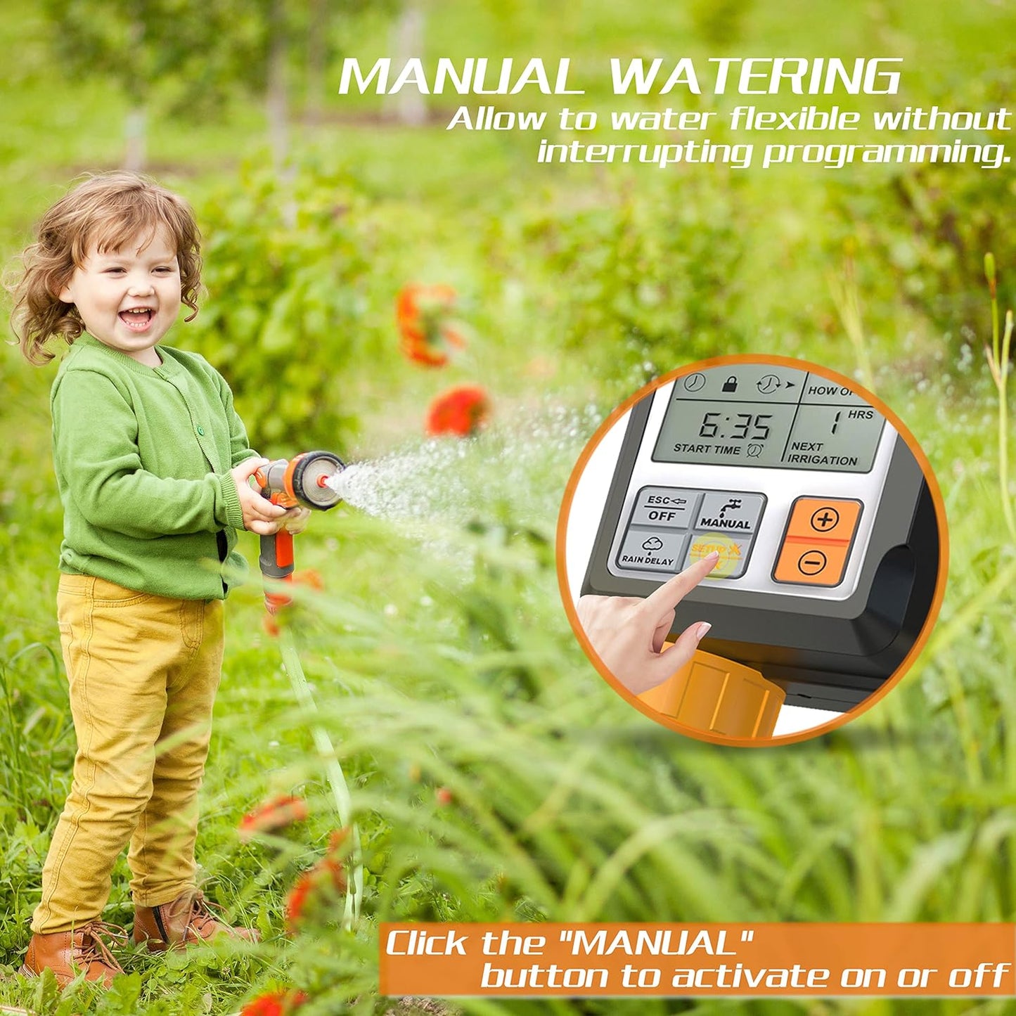 Irrigatore Giardino Timer per Irrigazione Batteria Automatica Programmatore Centralina Irrigazione Ampio Schermo Da 3 Pollici