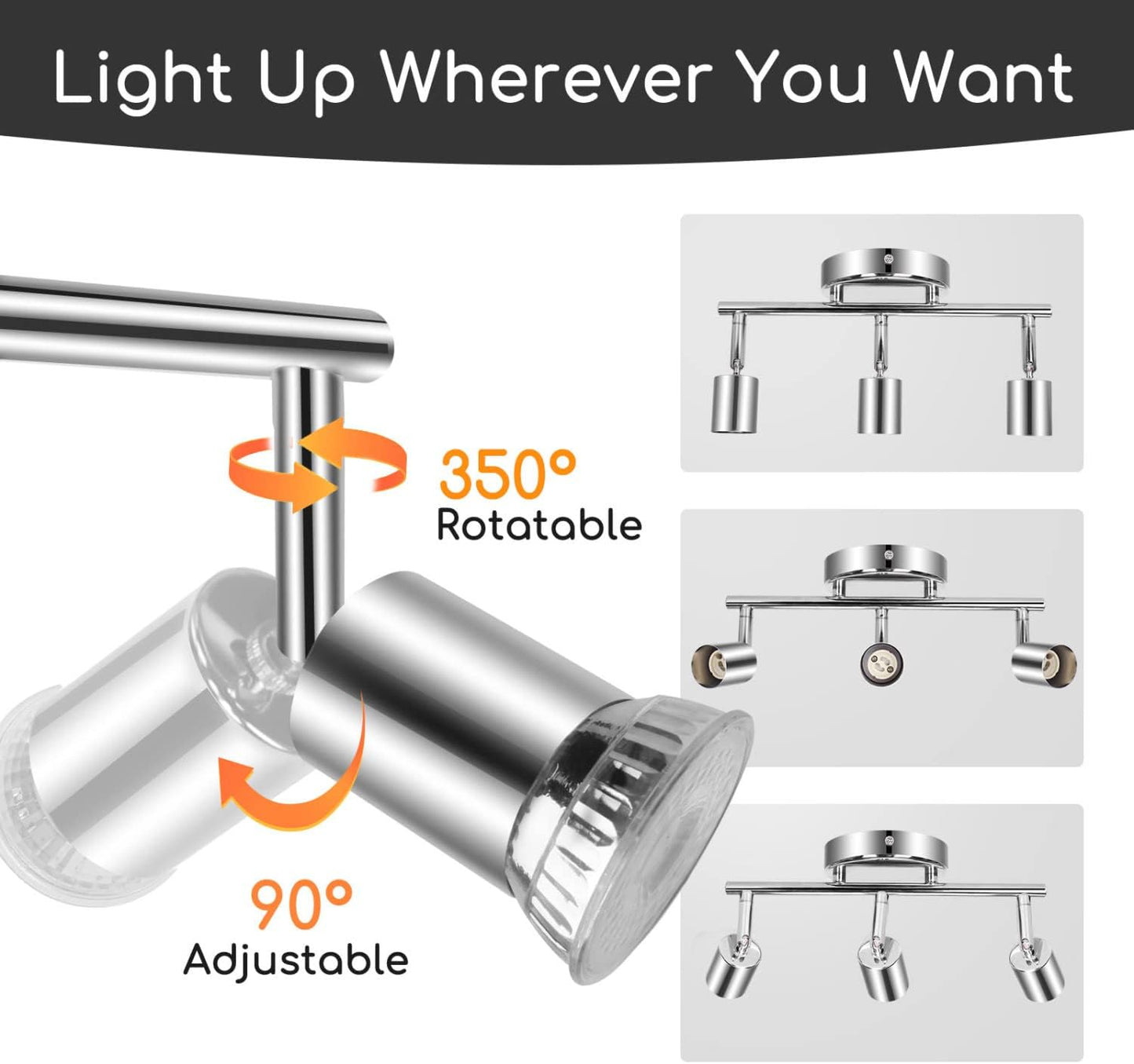 Faretti LED Soffitto Orientabili, Lampada Da Soffitto GU10, 3 Luci Lampadario Camera Da Letto Cucina Soggiorno 220V (Lampadine Non Incluse)
