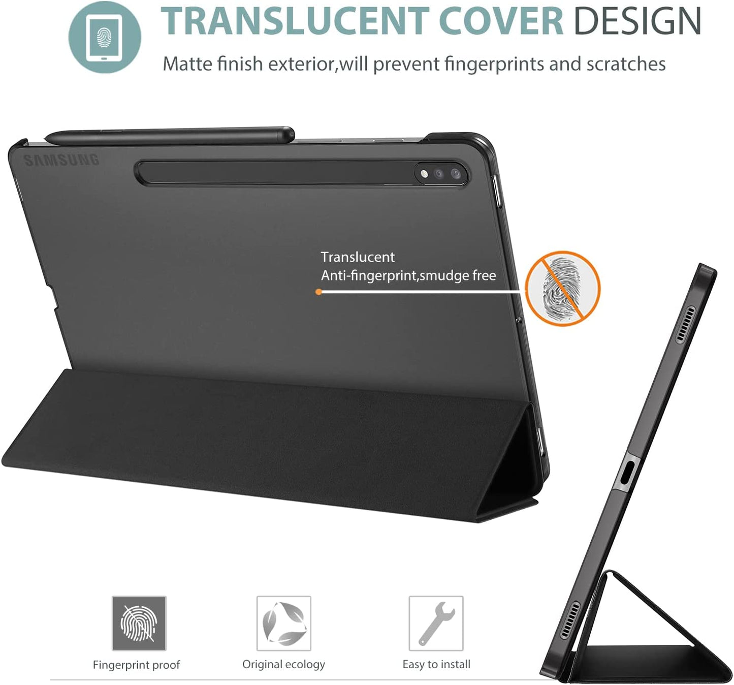 Custodia per 12.4 Pollici Galaxy Tab S8+ plus 2022/S7 FE 2021/S7+ plus 2020 (SM-X800/X806/T730/T736/T733/T738/T970/T975/T976/T978), Smart Cover Leggero, Casetraslucida Smerigliata -Nero