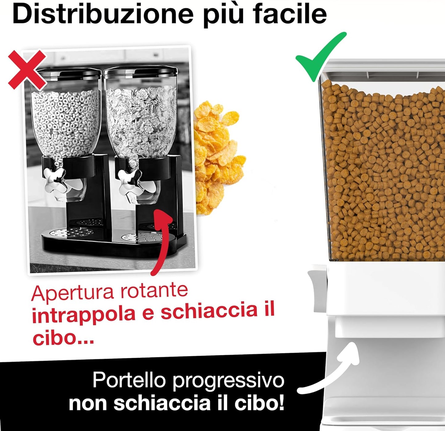 - Dispenser Cereali E Cibo - Capacità 5L - Distributore Di Muesli, Pasta - Dispenser Alimentare Cibo Cani E Gatti - Cucina, Colazione - Bianco - CR500