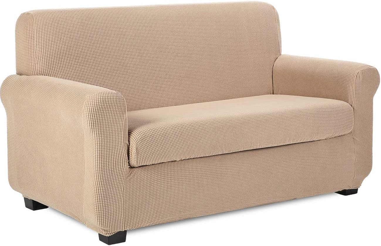 Fodera per Poltrona, Copri Poltrona 2 Posti Elasticizzato Jacquard Antiscivolo Copertura Poltrona Fodere Copridivani Contiene 1 Copridivano E 1 Coprisedile Divano (2 Posti, Sabbia)