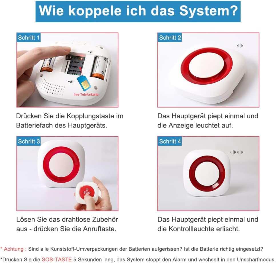 GSM Smart Wireless Pager Pulsante Di Chiamata Allarme SOS Sistema Di Emergenza Chiamata Infermiera Segnale Acustico Home Alert Security (1 Ricevitore + 2 SOS Trasmettitore)