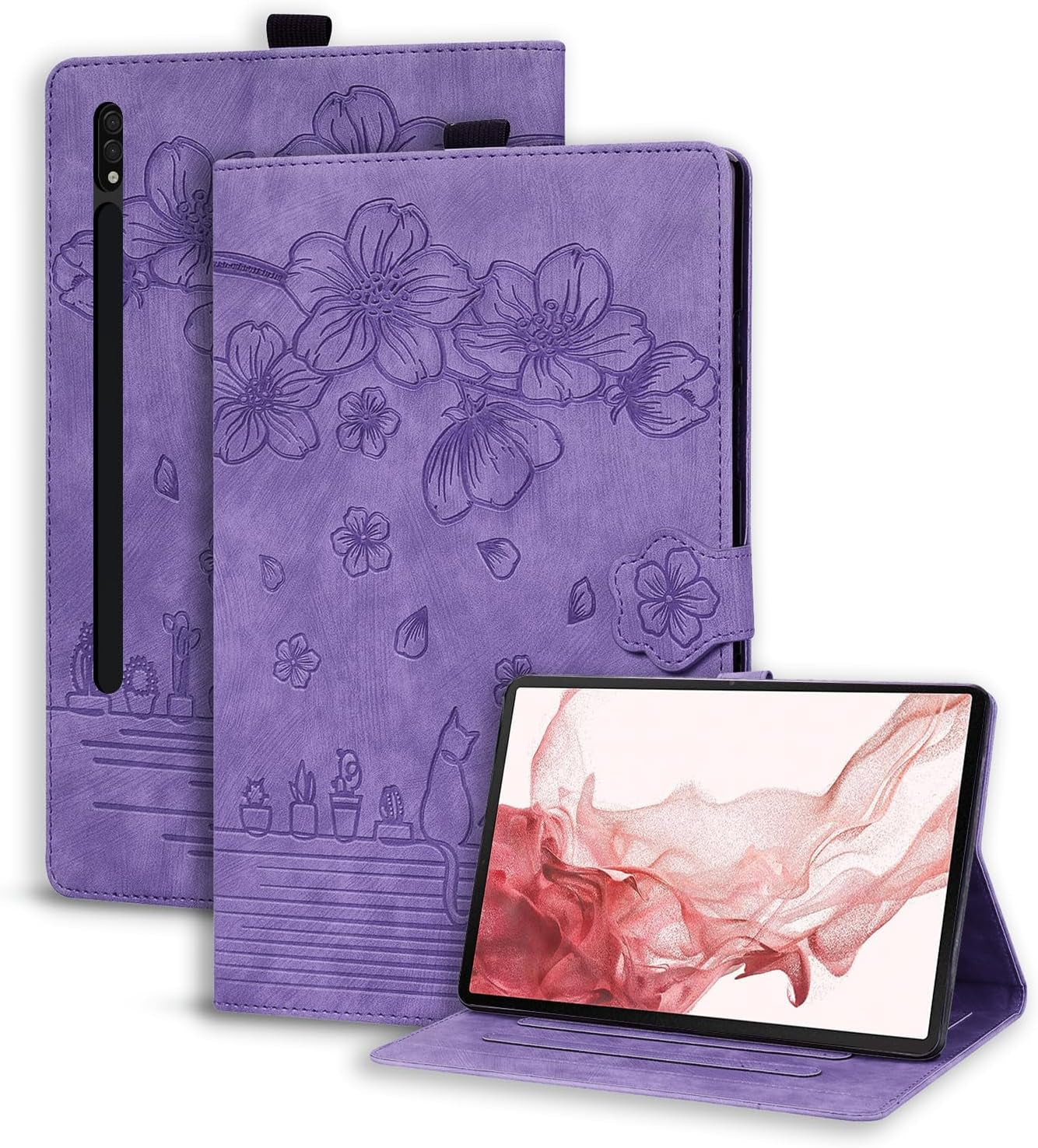 Custodia per Samsung Galaxy Tab S7 FE 12.4 5G/ S8+ plus 5G 2022/ S7+ plus 12.4 Cover in Pelle PU Flip Portafoglio Con Porta Penna Custodia Con Funzione Di Supporto - Viola