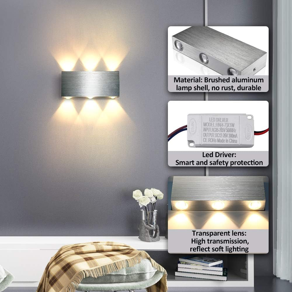 Glighone 18W Applique Da Parete Interni Lampada Da Parete LED Luce Moderna in Alluminio Applique per Soggiorno Camera Da Letto Negozi, Ristoranti Bianco Caldo (Bianco Caldo-18Cm)