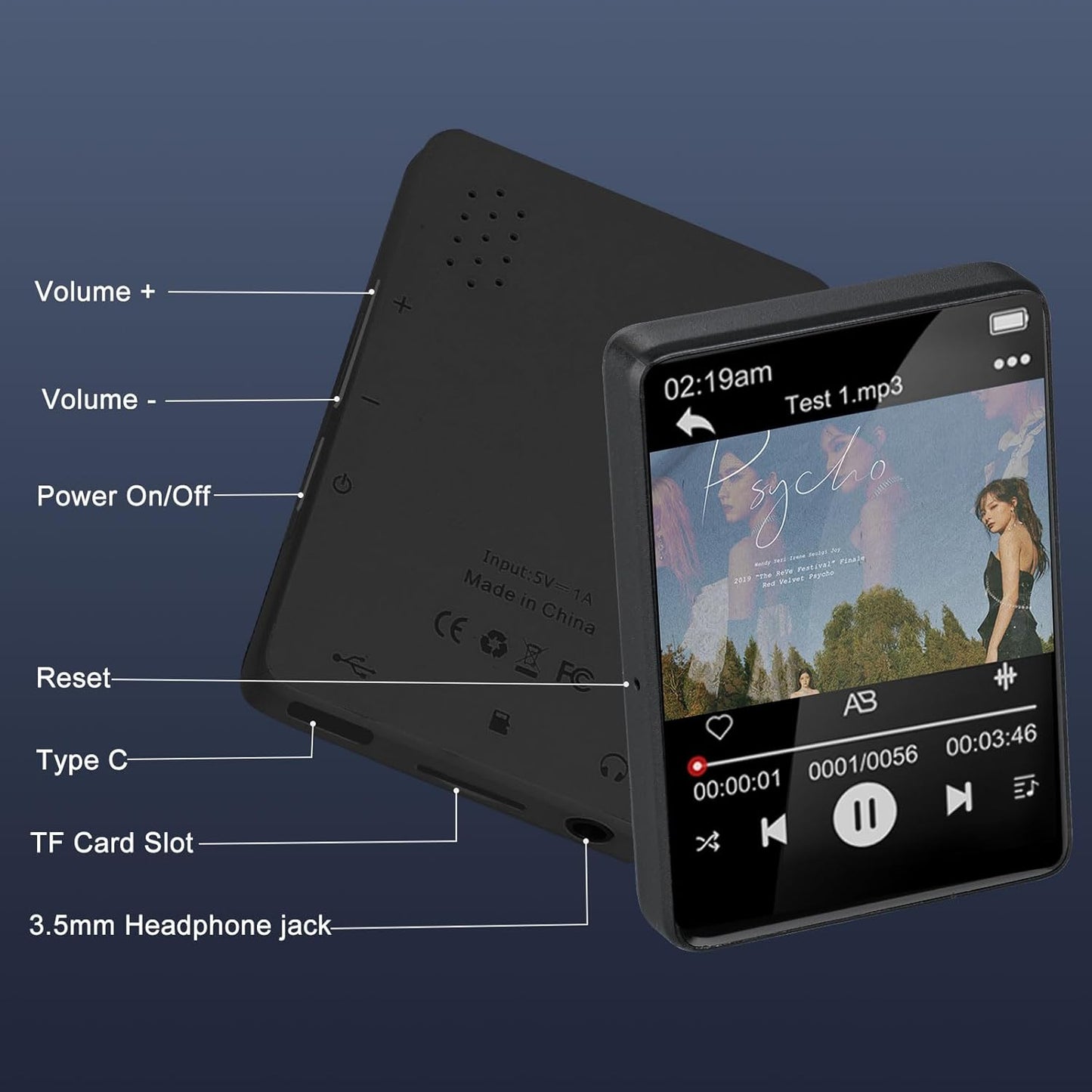 32GB Lettore MP3 Bluetooth 5.2, 2.4" Schermo Tattile Lettore Musicale Con Altoparlante HD Integrato, Radio FM, Registratore Vocale, Qualità Del Suono Hifi, E-Book, Auricolari Inclusi