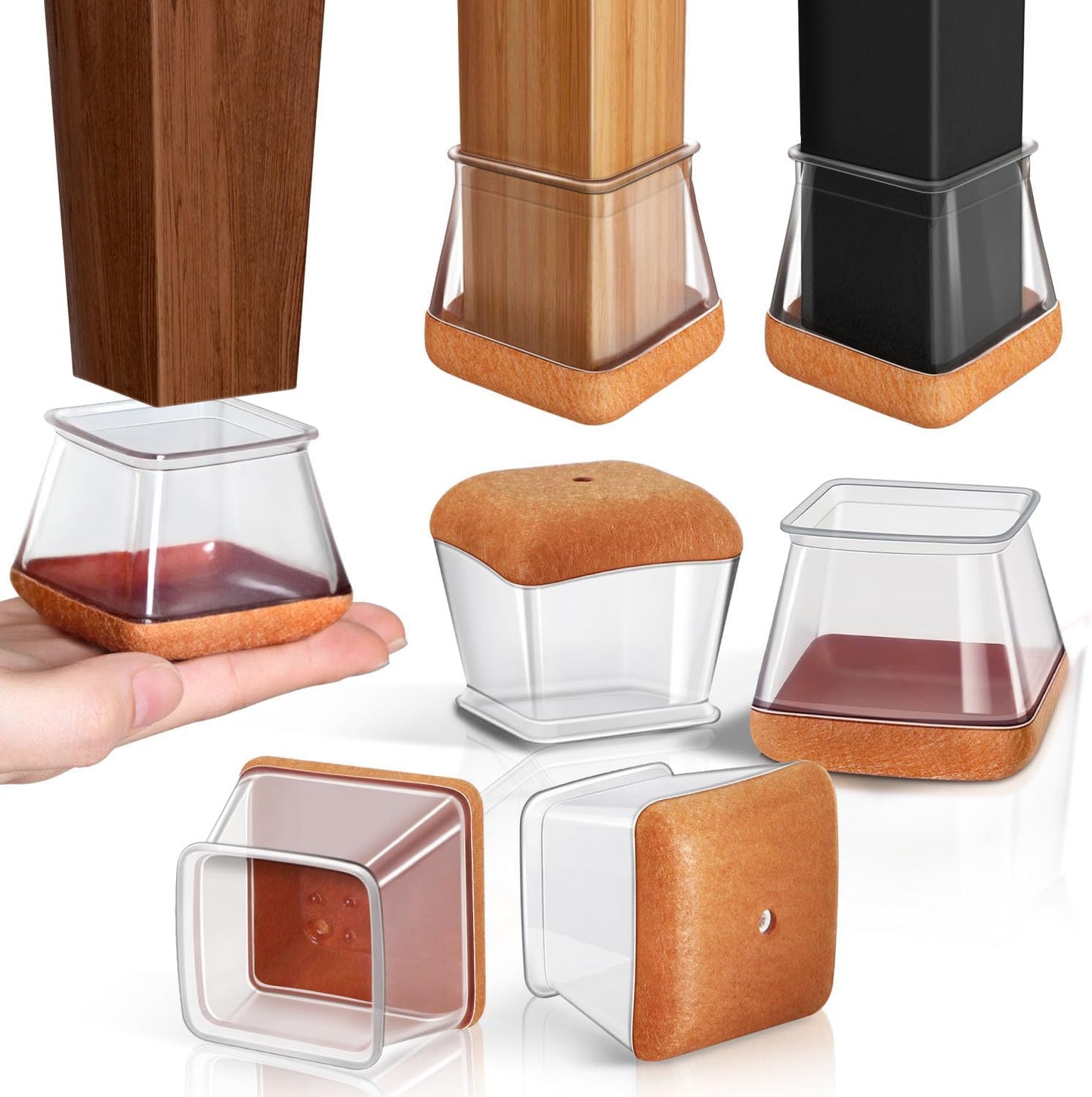 32 Pezzi Feltrini per Sedie Quadrati, Gommini per Sedie Con Feltrini Aggiornato Ispessito, Trasparente Tappi Silicone, Protezioni per Gambe Di Sedie Mobili per Pavimenti in Legno(Fit: 43-50Mm)