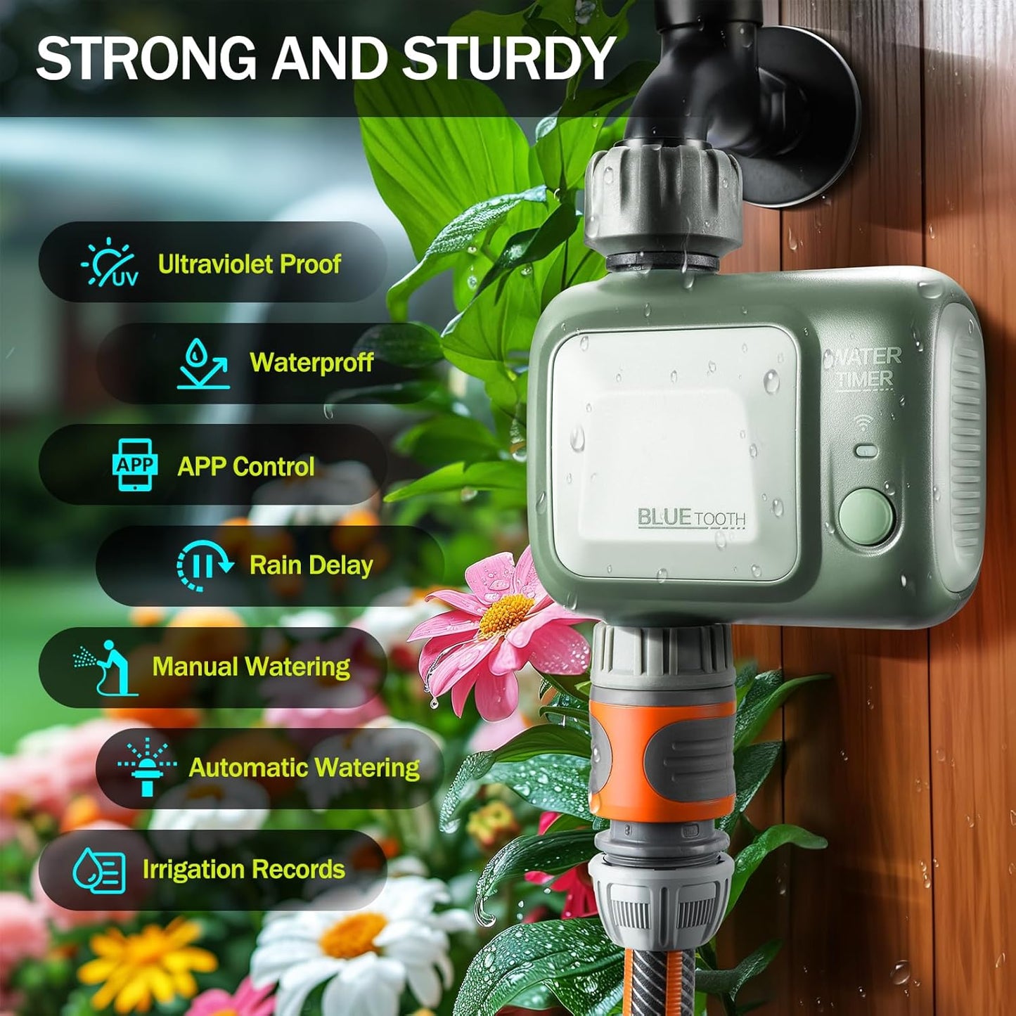 Irrigatore Giardino Timer Bluetooth, Temporizzatore per Irrigazione Wireless Con Controllo APP Programmatore Modalità Intelligente Con Ritardo Della Pioggia Flessibile per Orto Prato Piscina