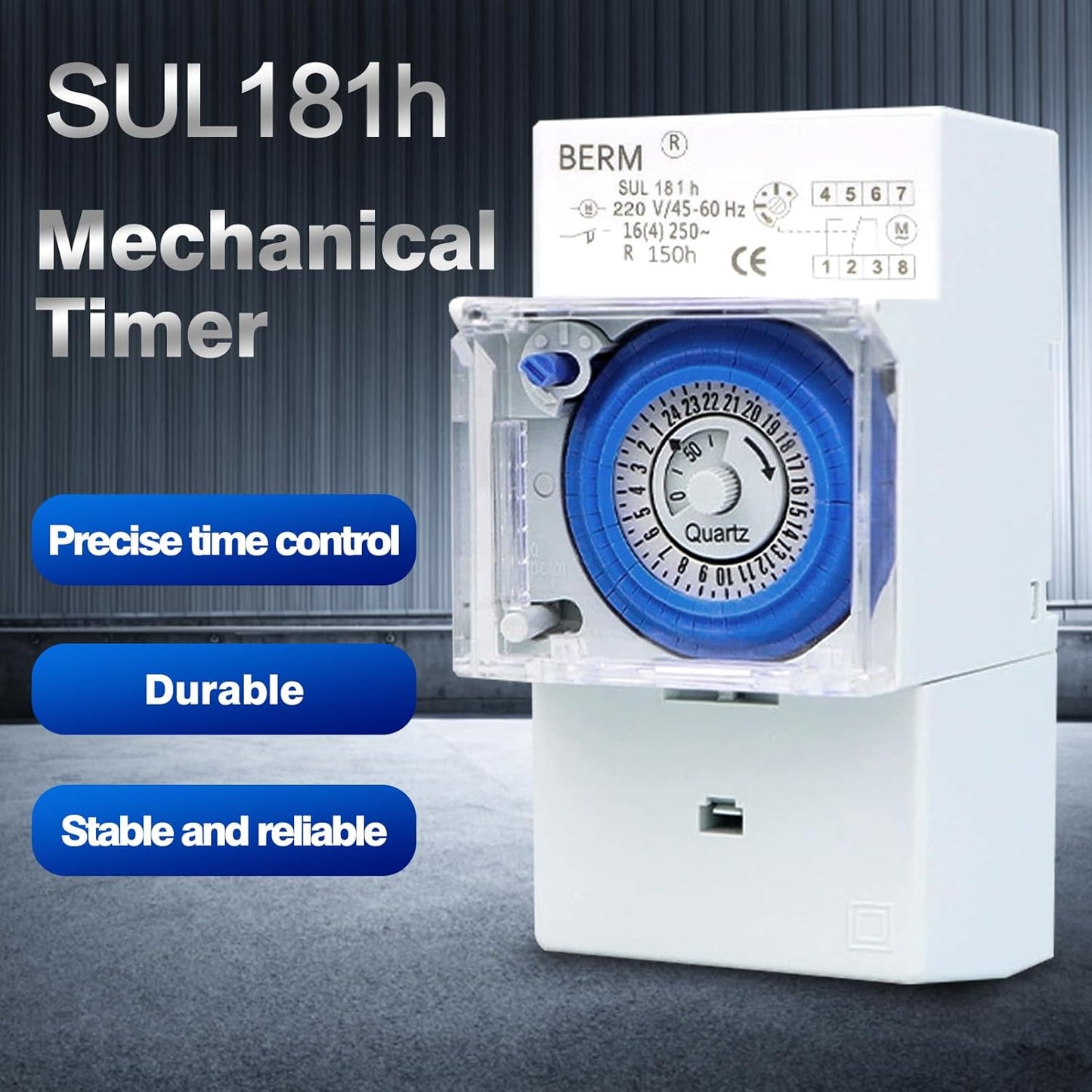 Timer Meccanico Impermeabile Programmabile Interruttore Orario 24 Ore per Esterno, AC230V