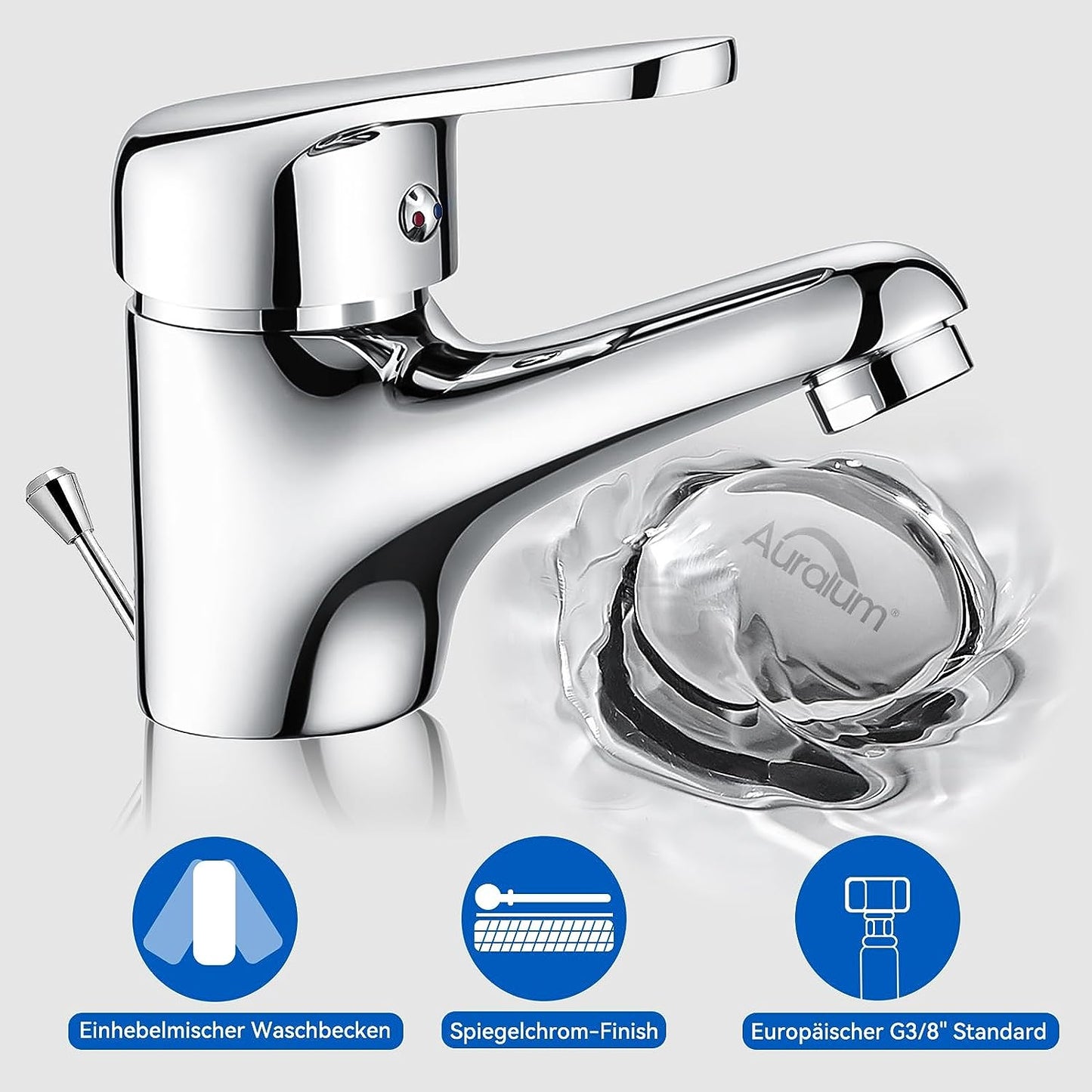 Rubinetto Bagno Lavabo, Miscelatore, Scarico a Saltarello Con Asta Piletta, Rubinetto Monocomando per Piletta Lavandino, Classico Ottone Cromato Rubinetti