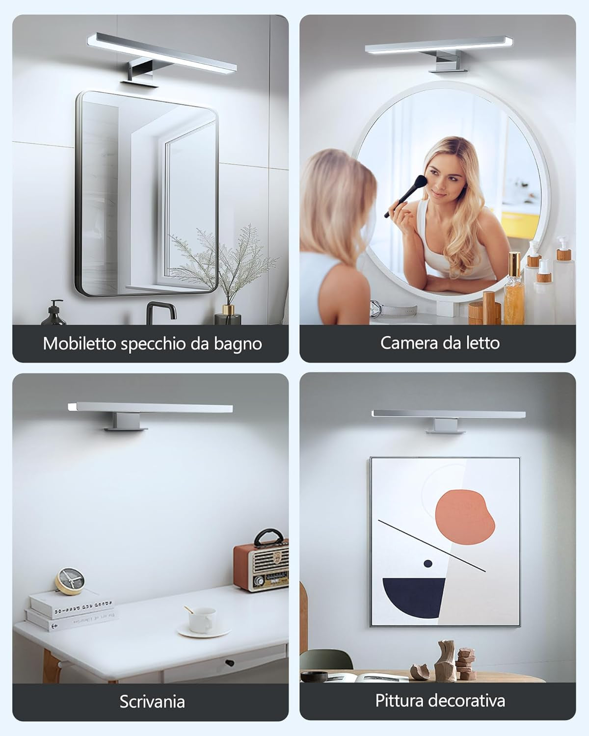 LED Lampada Da Specchio Bagno 30Cm 5W Bianco Freddo 6000K, Lampada Da Bagno Impermeabile IP44,CRI>80 Adatto a Trucco, Luce Specchio Bagno Cablato E Wireless,Lampada per Bagno, Armadio, Parete