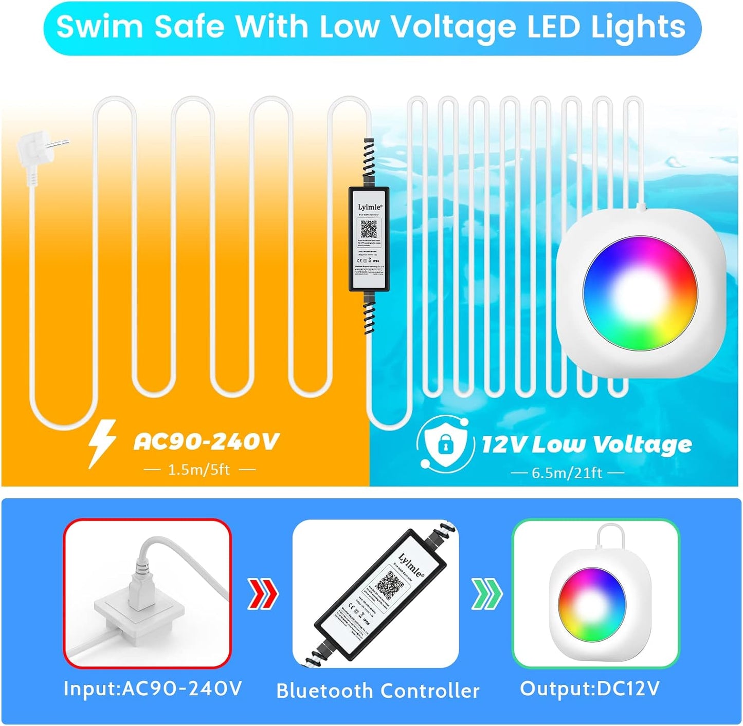 10 W - Illuminazione a LED Senza Fili, 12 V Luci per Piscina Sommergibile Con Controllo APP, Dimmerabile, IP68, Impermeabile, Lampada Magnetica Con 8 M Cavo per Piscina Fuori Terra