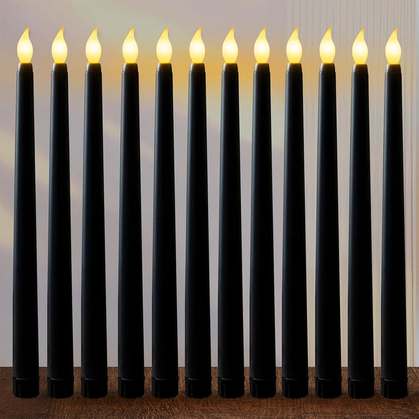 Candele LED Nere, 12 Pezzi Candele Senza Fiamma, Candele a Batteria Tremolante, Candele Elettriche per Natale, Ringraziamento, Festa (2.1 X 25 Cm)