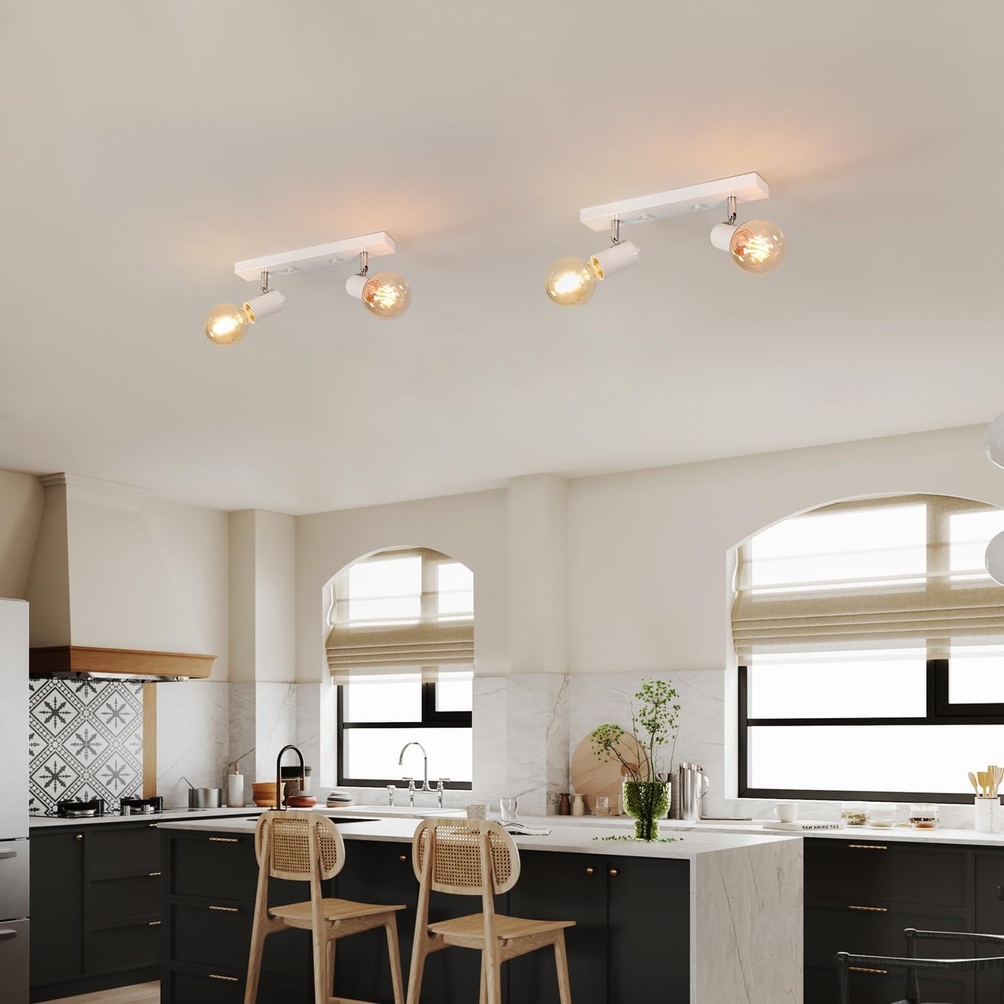 Faretti LED Da Soffitto Orientabili, Nero Lampada Da Soffitto E27, Plafoniera LED Interno E27 Con 2 Faretti per Salotto, Corridoi, Ingressi O Scale, Max 60W