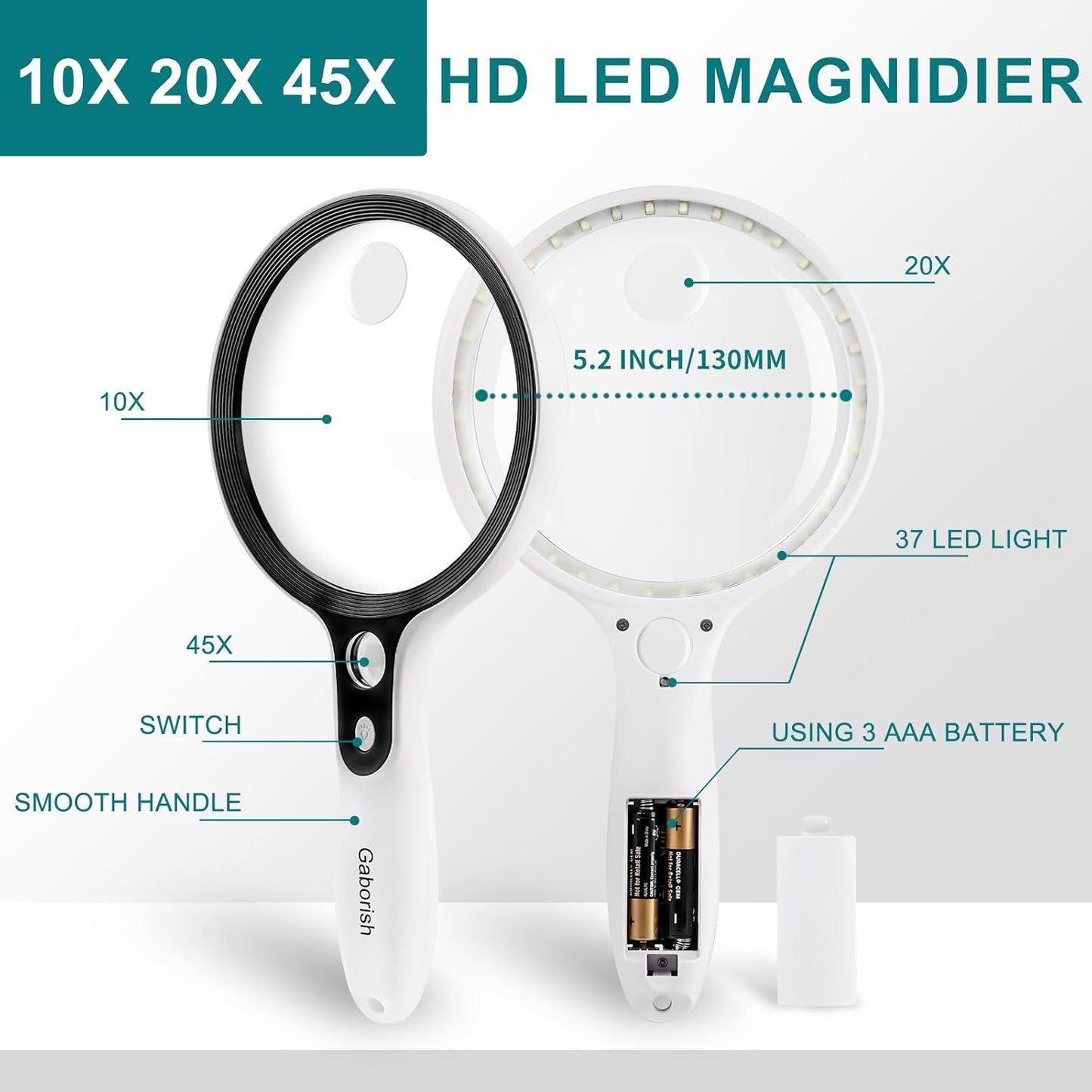 Grande Lente D'Ingrandimento Con Luce a 37 LED, 10 X 20 X 45 X, Con 3 Modalità Di Illuminazione, per Leggere Gli Anziani, Ispezione, Monete, Esplorare Lavori Ravvicinati