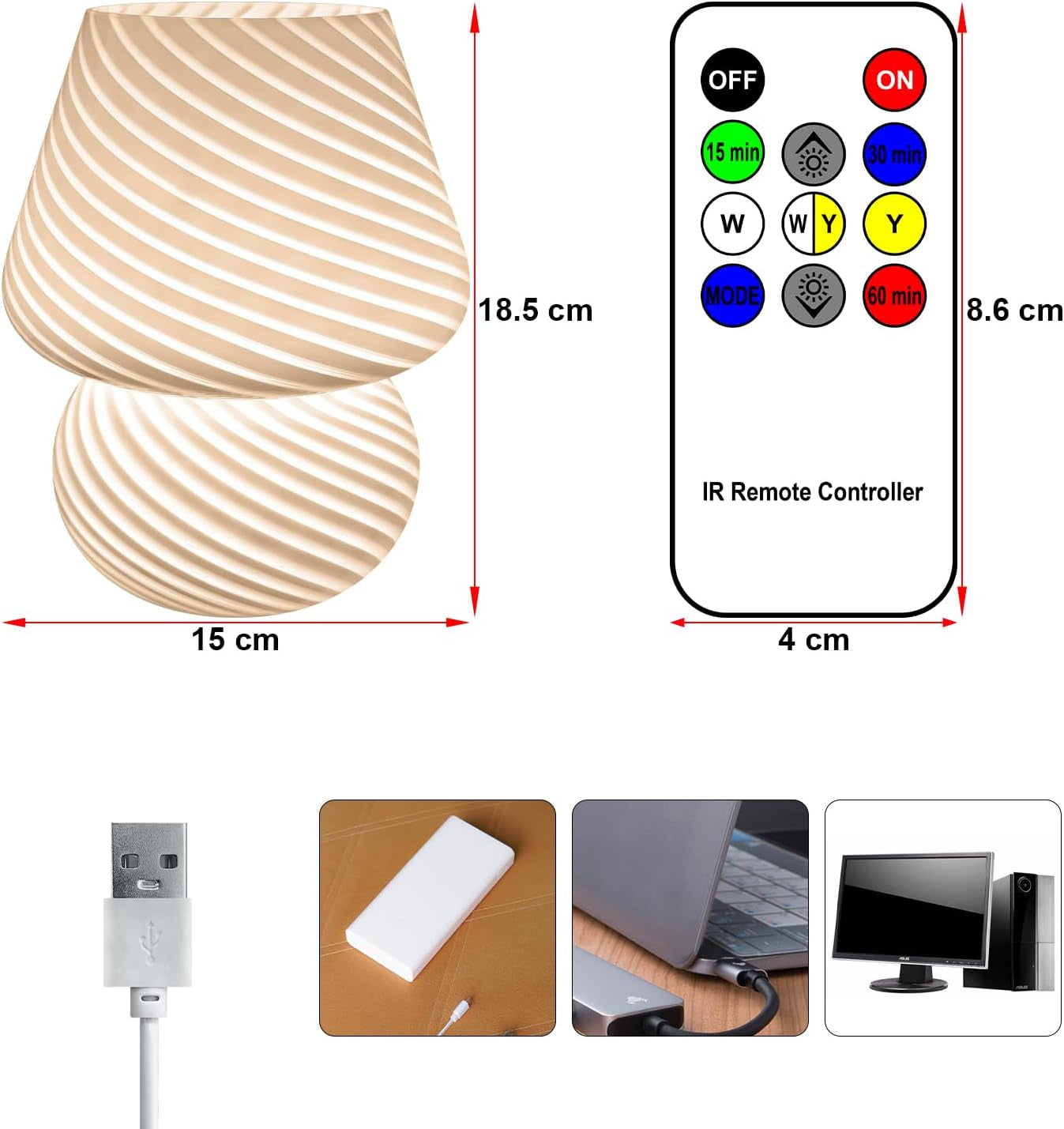 Lampada Da Tavolo a Fungo, Lampada Da Scrivania a LED in Vetro, Luce D'Atmosfera a Fungo Con Temporizzazione USB 3 Colori Con Telecomando per Soggiorno Camera Da Letto Ufficio