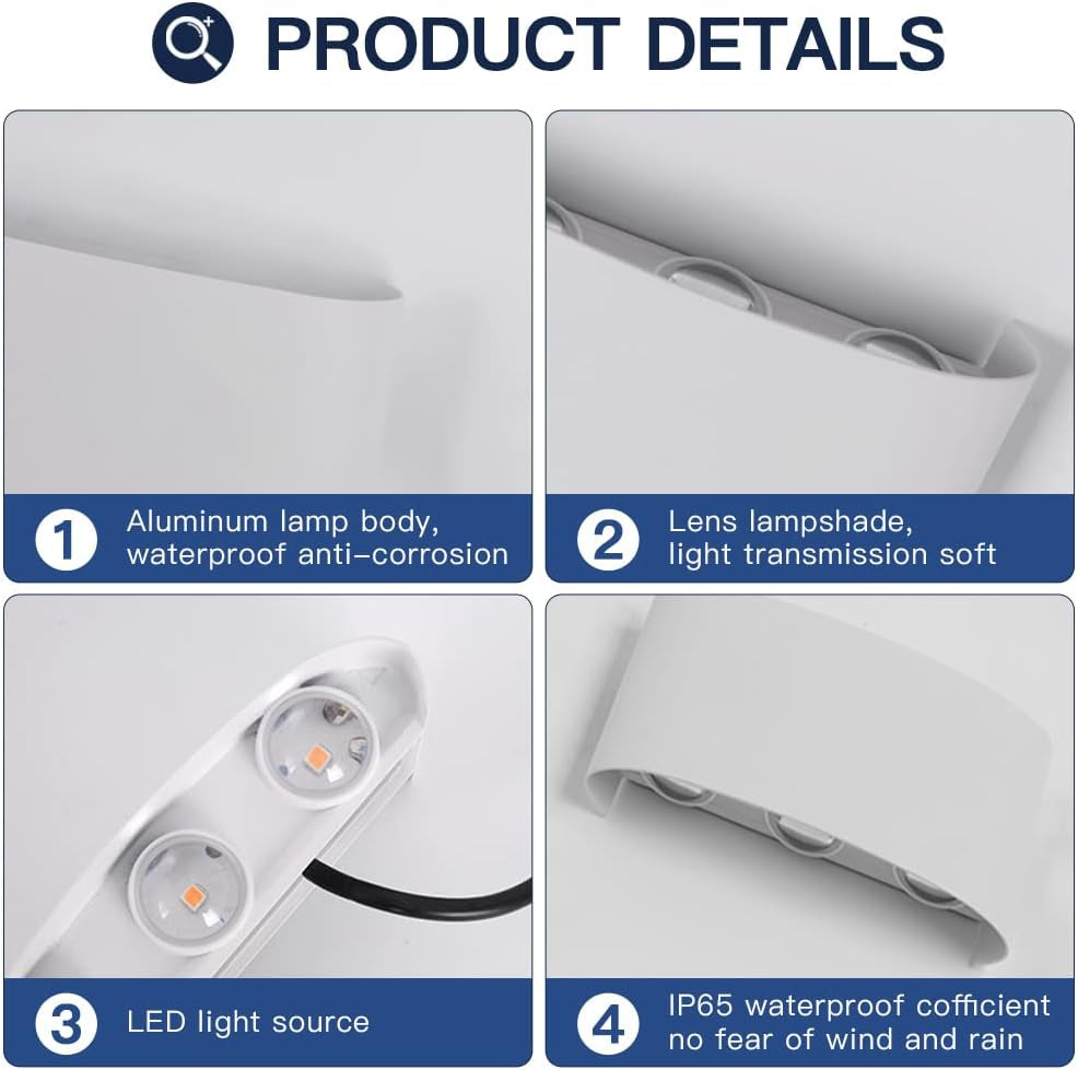 2 Pack Lampada Da Parete Esterno/Interno LED Applique Da Esterni 12W 1200LM up down Faretto Da Parete IP65 Impermeabile Moderno Lampade Muro Alluminio Bagliore Su E Giù (Bianco 4500K Luce Naturale)