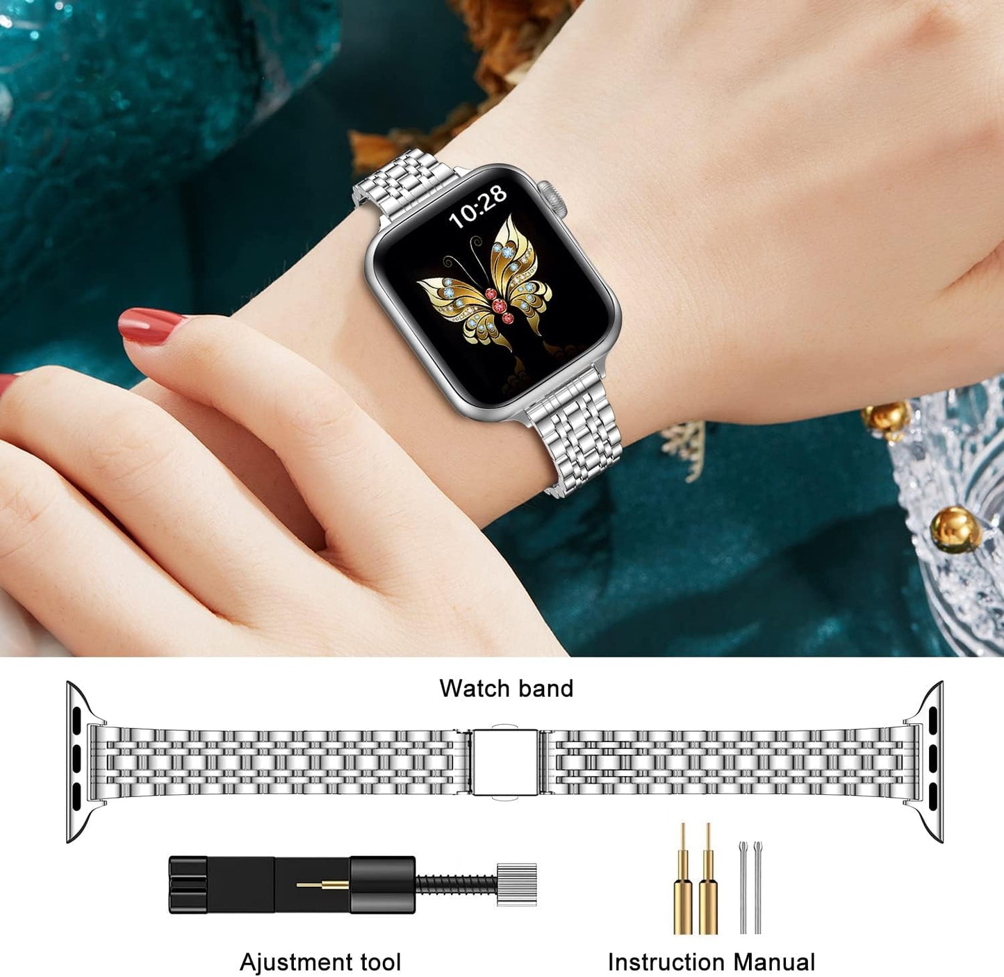 Fascia Sottile Compatibile Con Il Bracciale Apple Watch 38 Mm 40 Mm 41 Mm 42 Mm 44 Mm 45 Mm, Sottile Fascia a Catena in Metallo in Acciaio Inox per Iwatch Da Donna Serie 8 7 6 5 4 3 2 1 SE