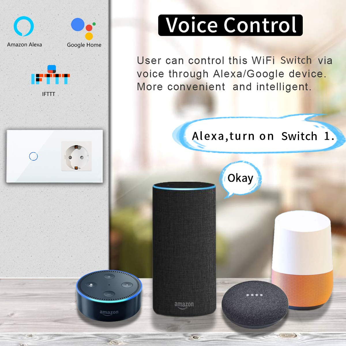 Interruttore Touch Intelligente Con Presa Schuko Da Incasso Con Cornice in Vetro, Interruttore Della Luce WLAN Da Lavoro Con Alexa, Google Assistant, Interruttore Da Parete Semplice in Bianco,