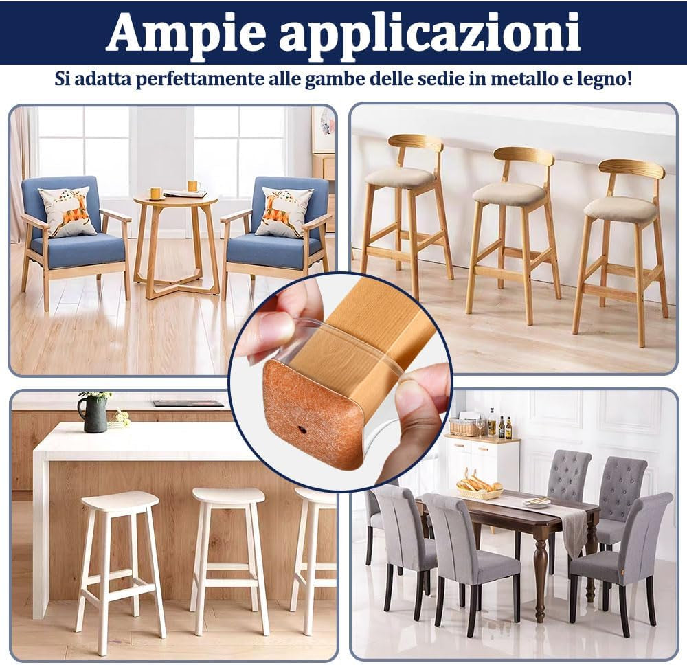 32 Pezzi Feltrini per Sedie Quadrati, Gommini per Sedie Con Feltrini Aggiornato Ispessito, Trasparente Tappi Silicone, Protezioni per Gambe Di Sedie Mobili per Pavimenti in Legno(Fit: 43-50Mm)