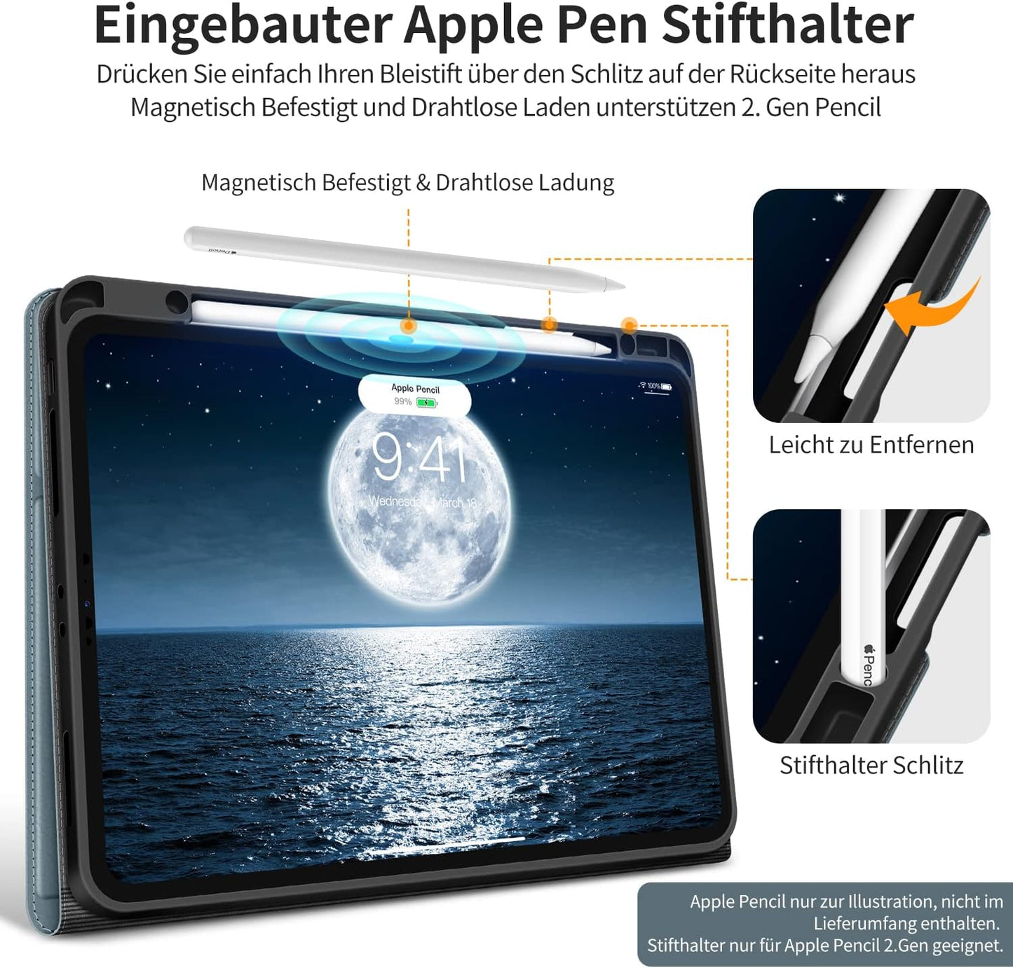 HOLIMET Custodia per Ipad Pro 12.9 2022 6 Generazione, 2022/2021/2020/2018 (6A/5A/4A/3A Gen) Ultra Smart Cover Con Pencil Holder per Pencil 2, Auto Svegliati/Sonno Case per Ipad Pro 12.9 Pollici, Blu
