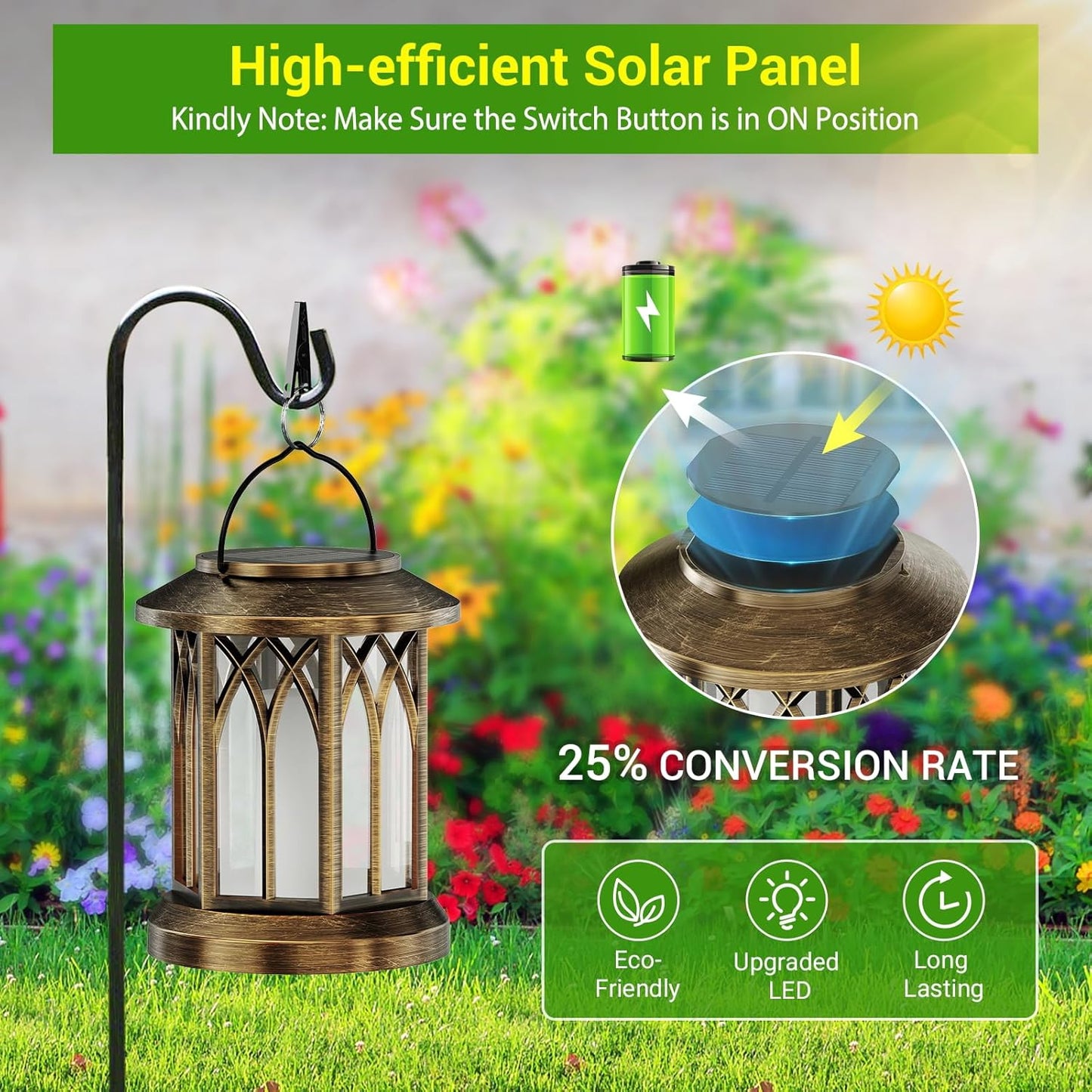 Lanterna Solare Color Rame per Esterni, 2 Lanterne Solari Con Effetto Fiamma Simulato, IP65, Impermeabile, Con Clip per Esterni, Giardino, Balcone