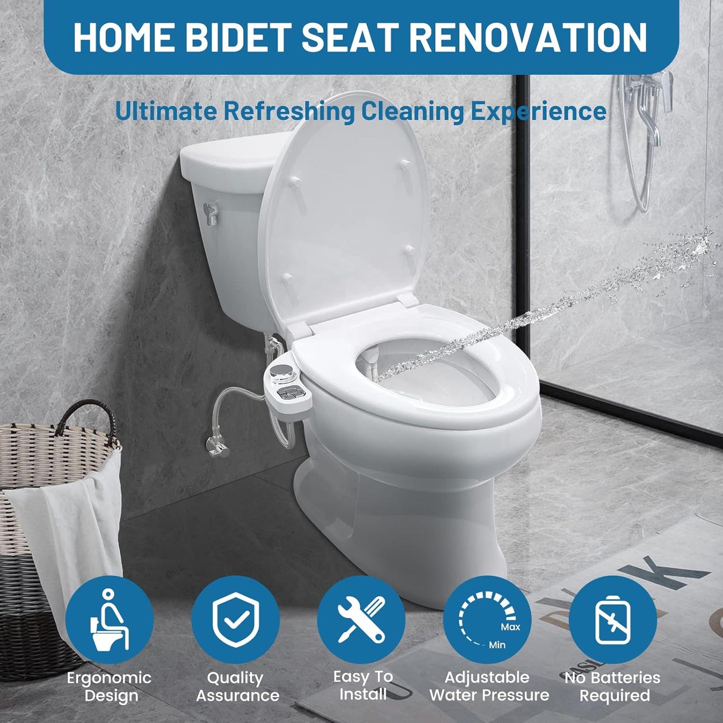 Inserto per Bidet per WC, Non Elettrico, Sottile Bottone Automatico, Bidet, Doppio Ugello Autopulente Retrattile (Protezione Da Intasamento) E Manopola per La Regolazione Della Pressione