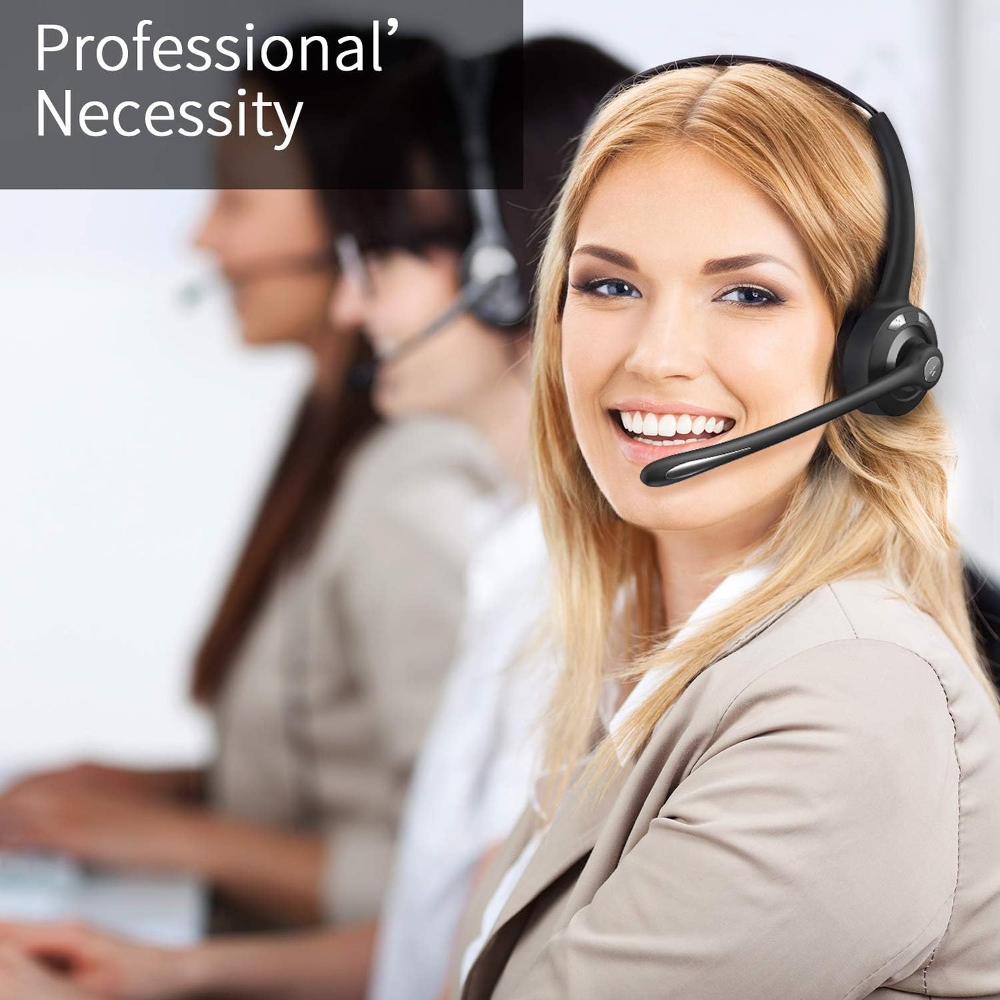 Cuffie Bluetooth Senza Fili Con Microfono, Cuffie On-Ear Wireless Con Cancellazione Intelligente Del Rumore, per Camionista, Pc, Ufficio, Skype, Call Center