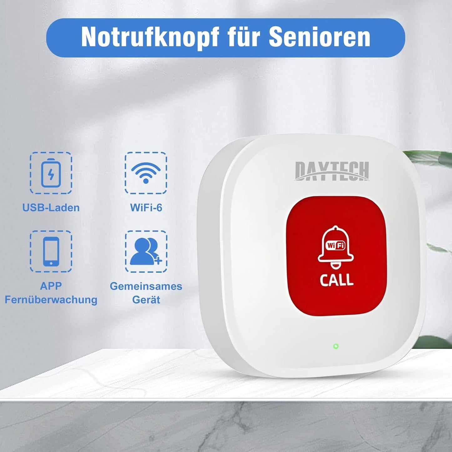 Daytech Wifi Pulsante Salvavita Anziani, Intelligente Pulsante Emergenza Anziani,L'Allarme per Anziani È Adatto a Persone Che Hanno Bisogno Di Essere Assistite a Casa(2 Pz)