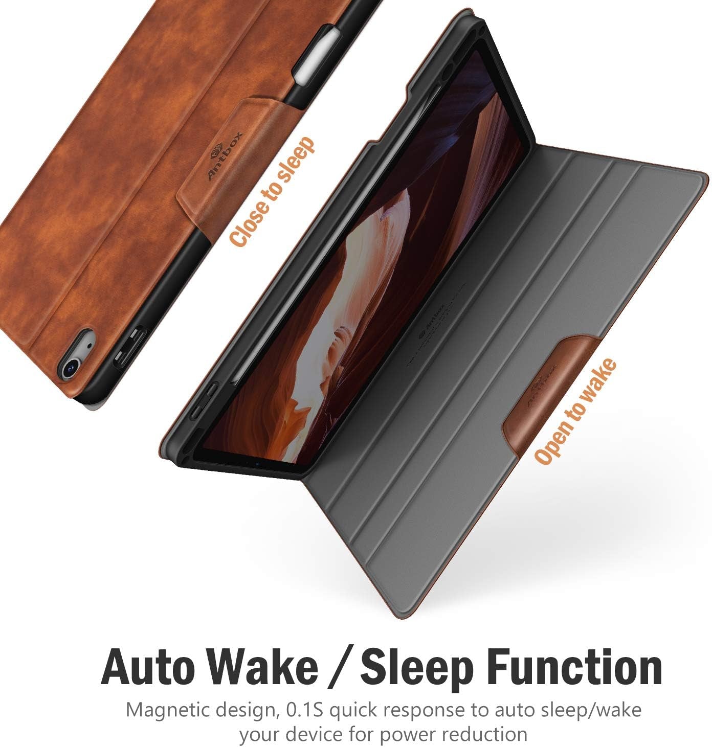 Custodia per Ipad Air 5ª/4ª Generazione 2022/2020 10,9 Pollici in Pelle PU Con Portapenne, Angolo Di Supporto Regolabile, Funzione Di Auto Sveglia/Sonno (Marrone)
