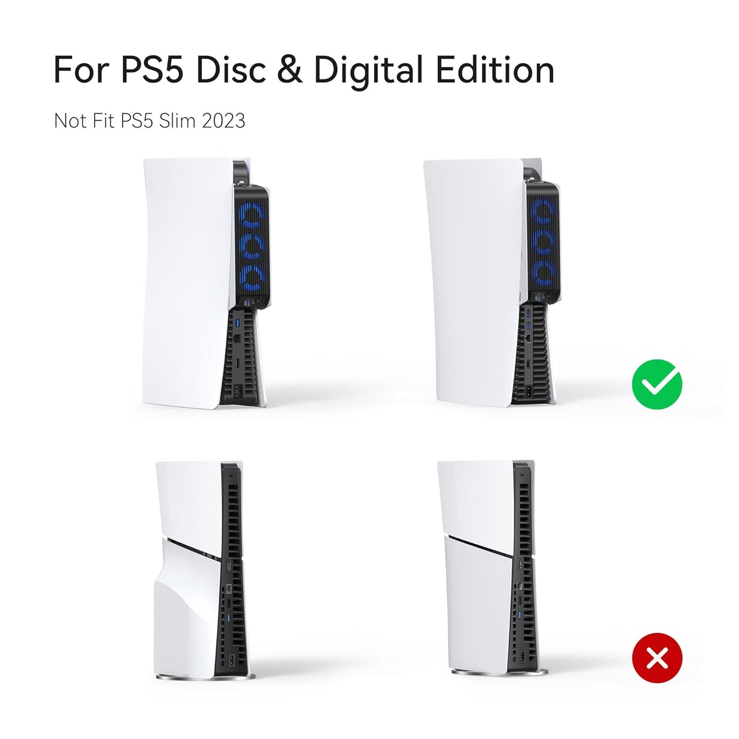 Accessori Di Raffreddamento per PS5, Ventola Di Raffreddamento PS5 Con LED, Controllo Automatico Della Velocità E Hub USB 3.0 per Dischi PS5 Ed Edizione Digitale, Non per PS5 Slim (Bianco)