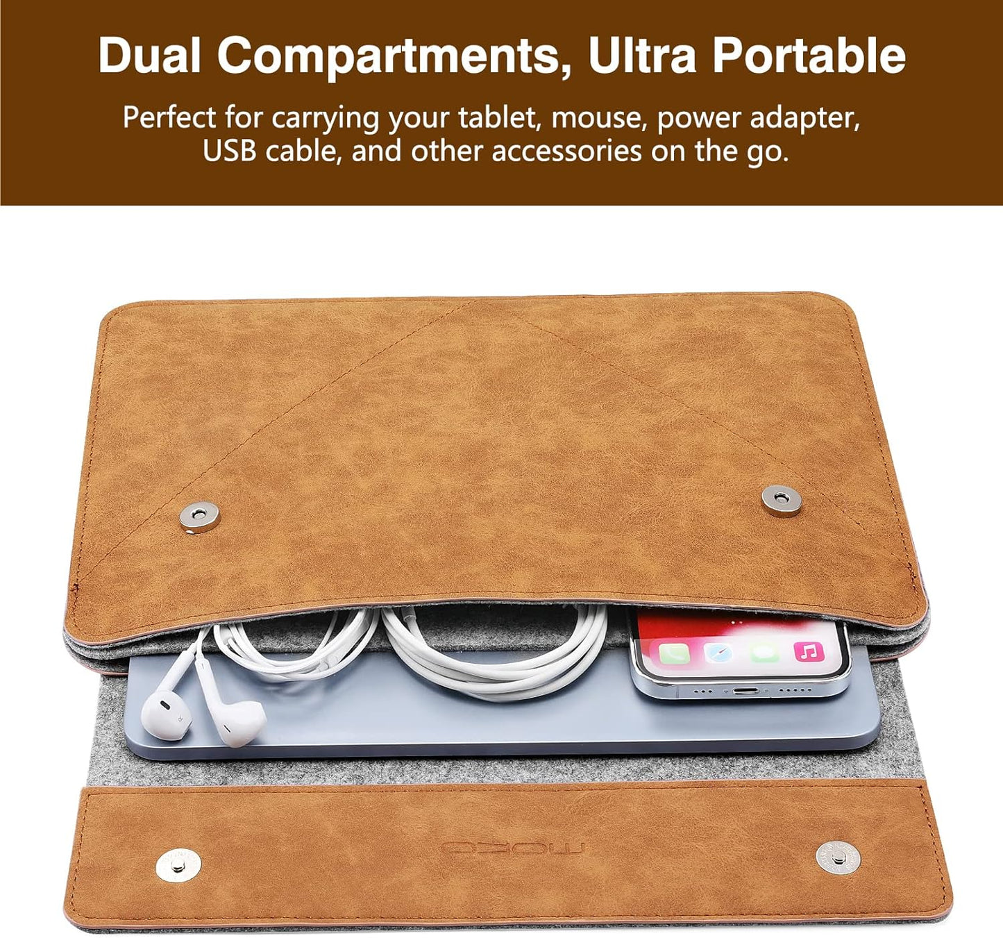 Custodia per Ipad Air 5/4 10.9, Galaxy Tab S8 11", Ipad 9A Gen 10.2", Surface Go 2 10.5" 2020, Ipad PRO 11 2021, Ipad PRO 10.5/9.7, Case in Feltro E Pelle PU, Durevole, Grigio & Marrone