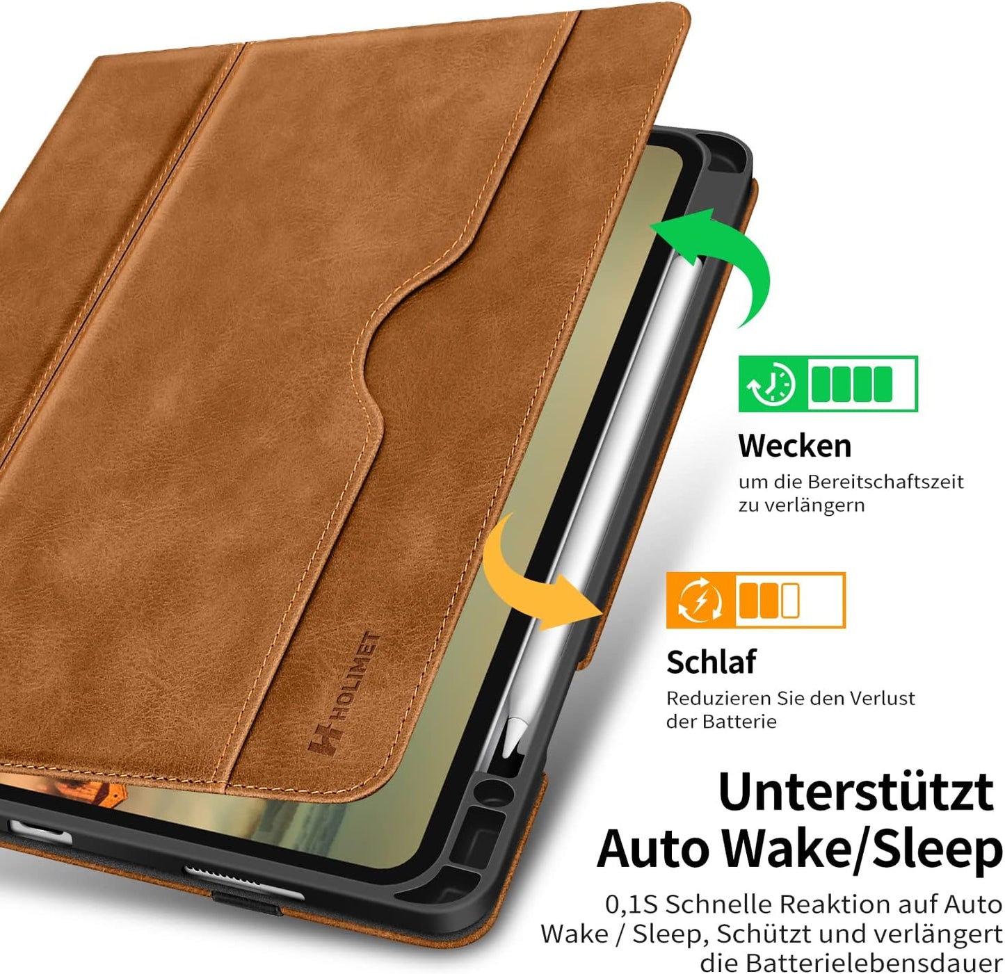 HOLIMET Custodia per Ipad Pro 12.9 2022 6 Generazione, 2022/2021/2020/2018 (6A/5A/4A/3A Gen) Smart Cover Con Pencil Holder per Pencil 2, Auto Svegliati/Sonno Case per Ipad Pro 12.9 Pollici (Marrone)