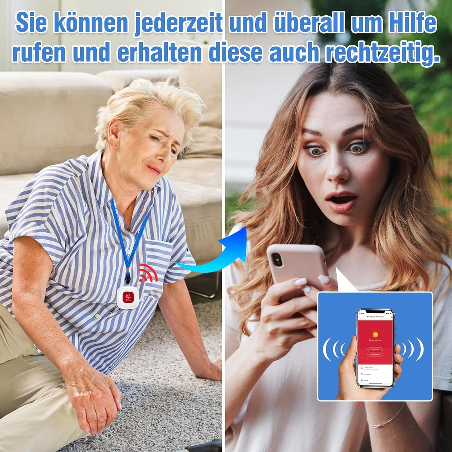 Daytech Wifi Pulsante Salvavita Anziani, Intelligente Pulsante Emergenza Anziani,L'Allarme per Anziani È Adatto a Persone Che Hanno Bisogno Di Essere Assistite a Casa(2 Pz)
