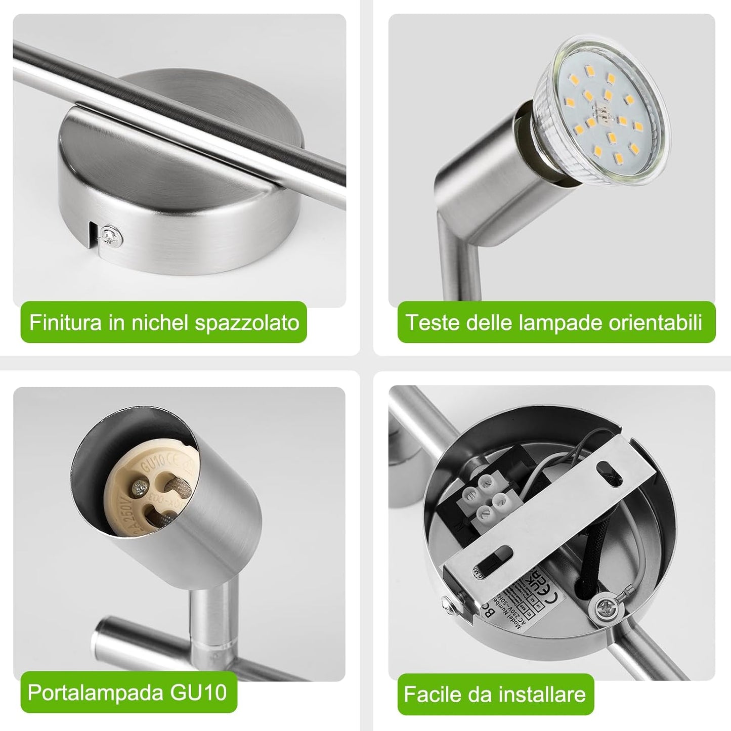 Faretti LED Da Soffitto Orientabili Con 6 Faretti, Lampadario Da Soffitto Luce Bianco 4000K, Con 6 Luci GU10 550LM 6W, Lampadario Moderno per Camera Letto Salotto Soggiorno Cucina Corridoio