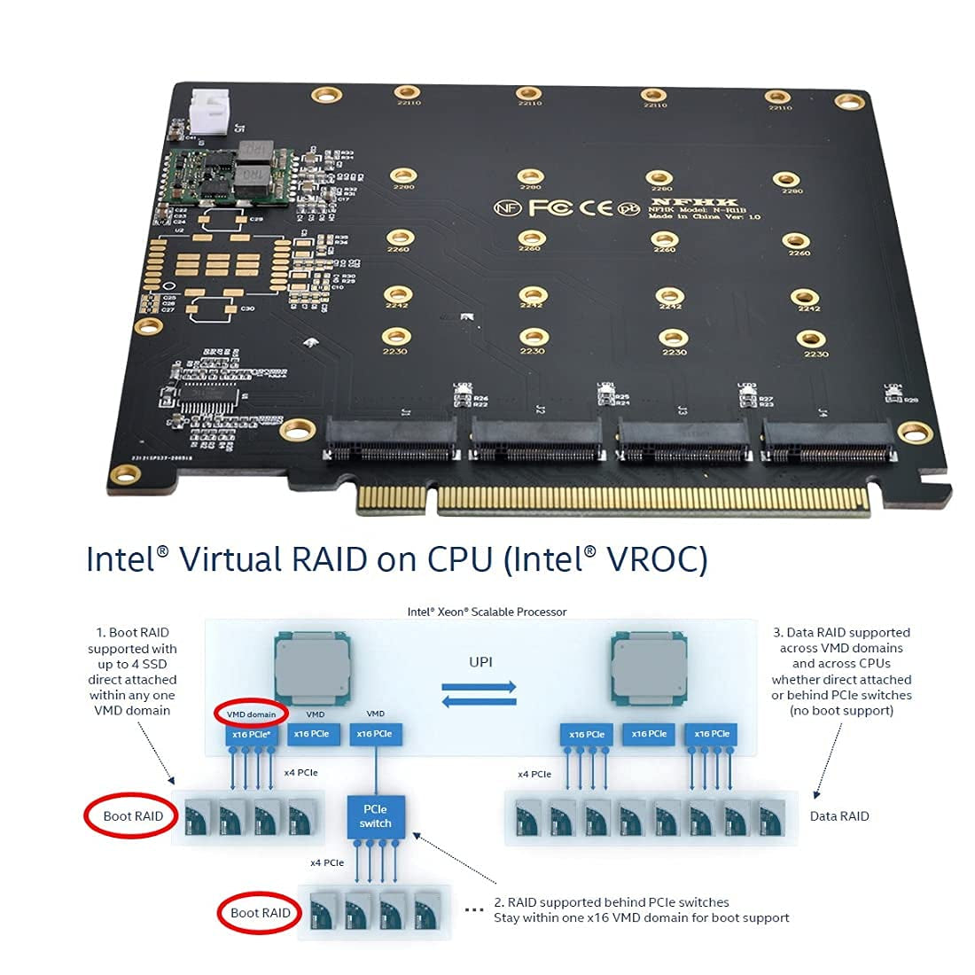 CY M.2 NVME Gen 3.0 Adattatore NVME M.2 AHCI X4 a PCI-E Express 3.0 Gen3 X16 Raid Card Con Ventola VROC Raid0 Hyper Adapter