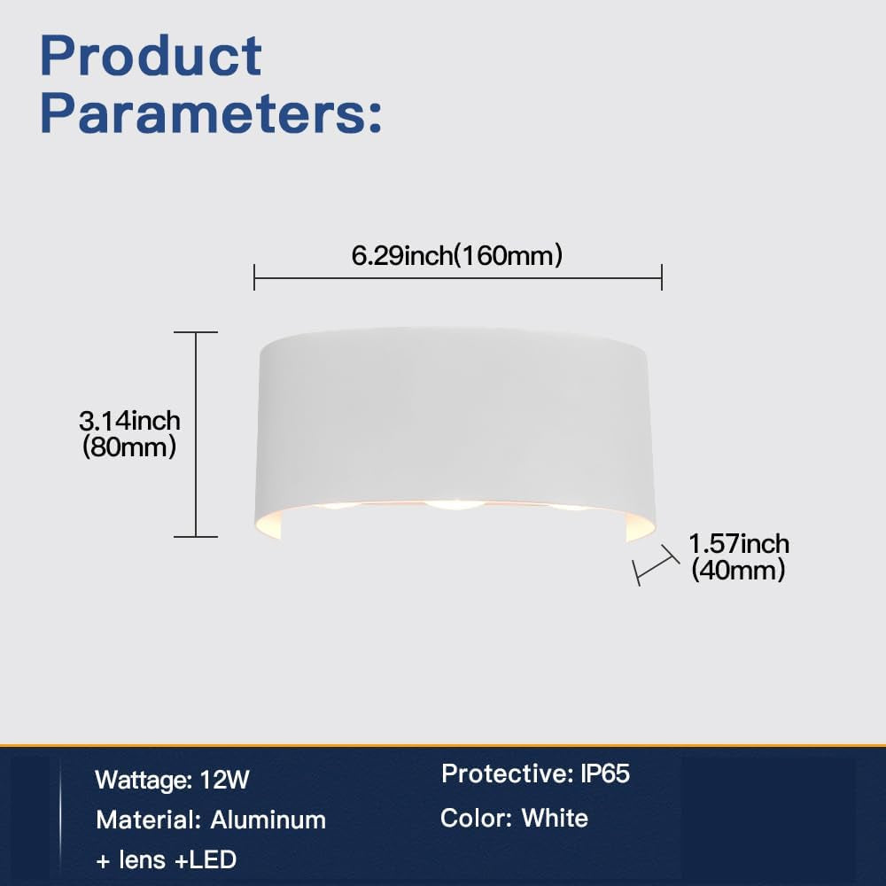 2 Pack Lampada Da Parete Esterno/Interno LED Applique Da Esterni 12W 1200LM up down Faretto Da Parete IP65 Impermeabile Moderno Lampade Muro Alluminio Bagliore Su E Giù (Bianco 4500K Luce Naturale)