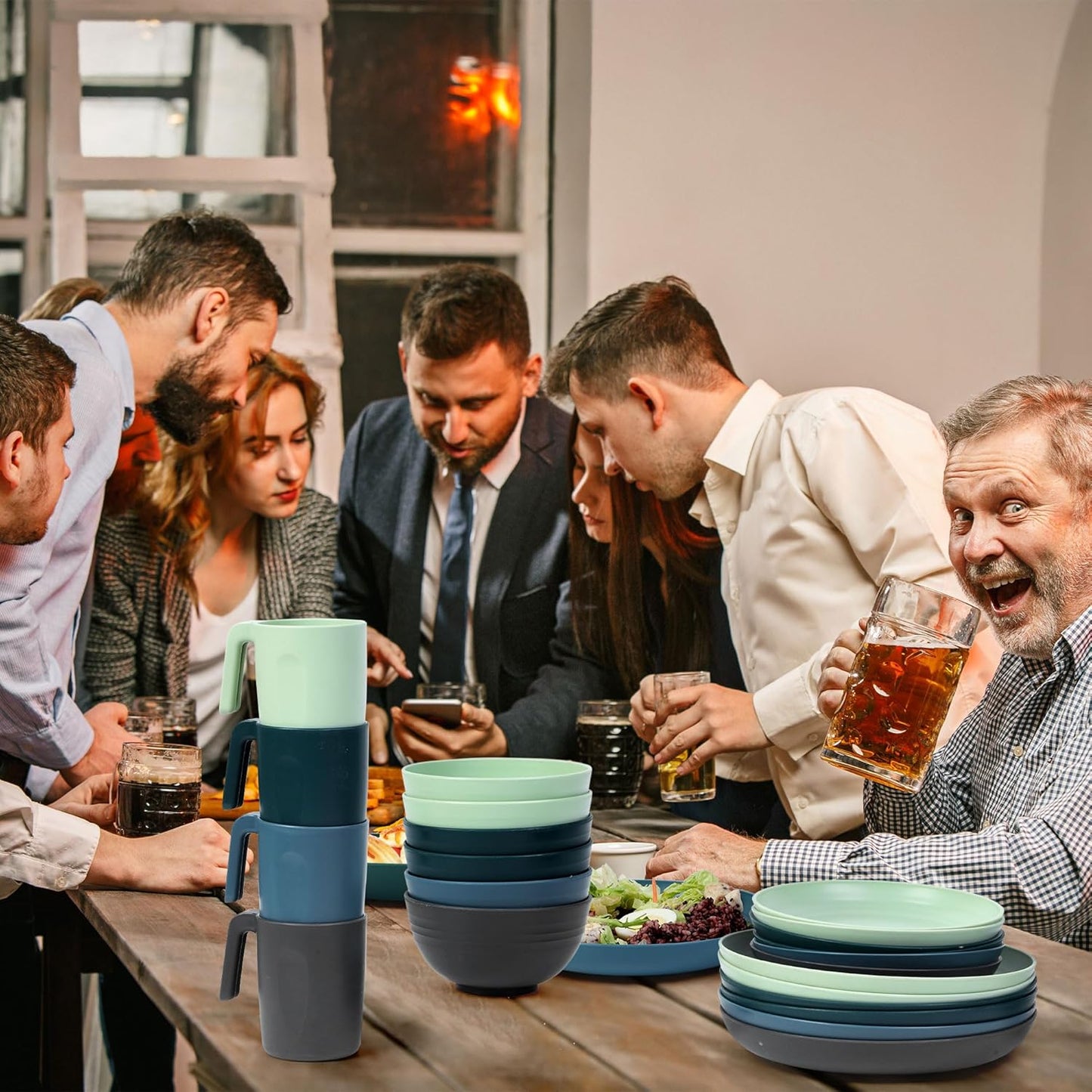 16Pcs Set Di Stoviglie in PP, Set Completo Leggero E Infrangibile, Set Di Piatti, Ciotole, Tazze, Servizio Da Tavola per 4 Persone, Ideale per Bambini E Adulti Riutilizzabile, Circular