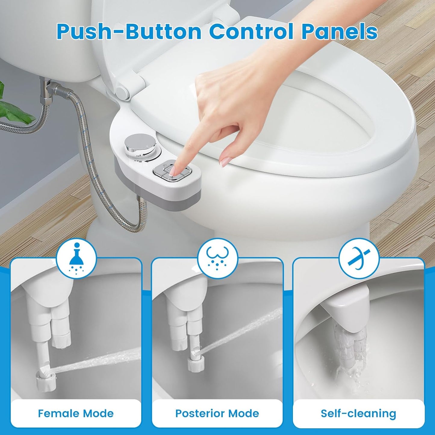 Inserto per Bidet per WC, Non Elettrico, Sottile Bottone Automatico, Bidet, Doppio Ugello Autopulente Retrattile (Protezione Da Intasamento) E Manopola per La Regolazione Della Pressione