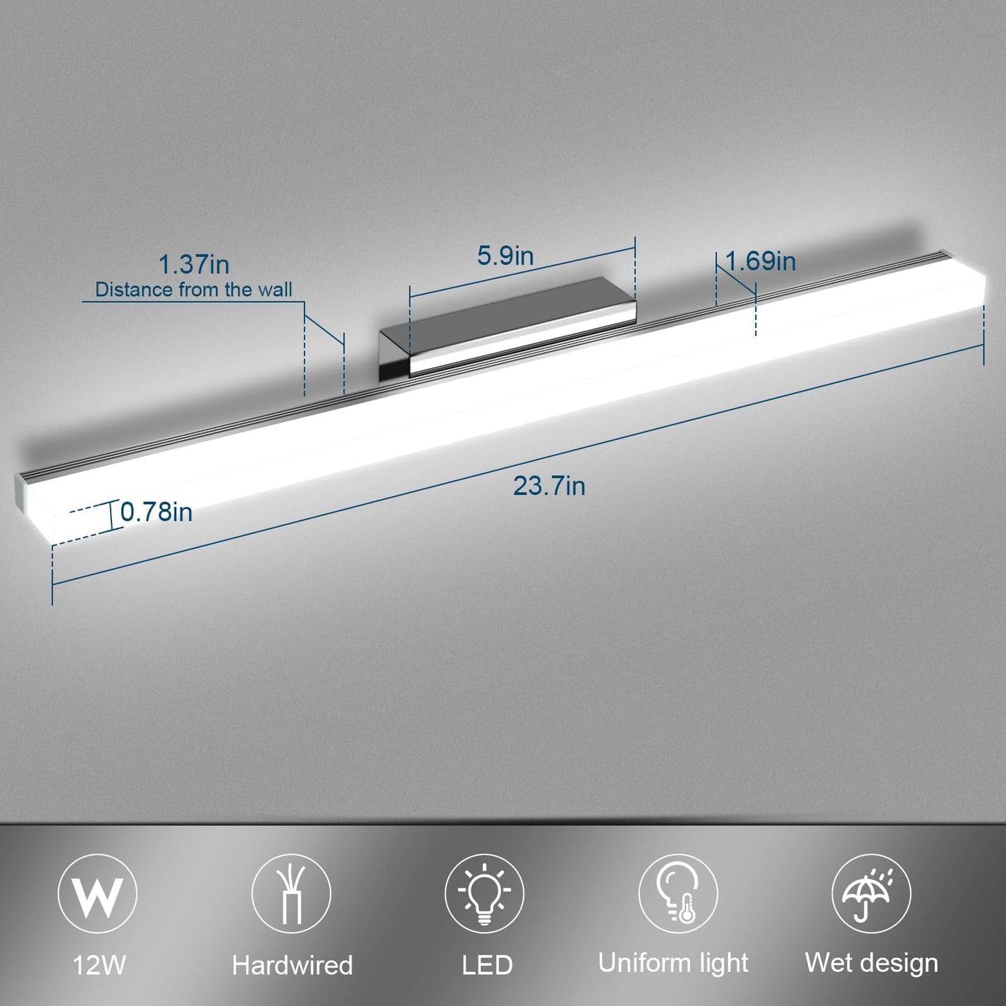 Lampada Da Specchio Bagno 12W 60Cm LED Lampada Da Specchio,Luce Specchio Bagno Bianco Freddo 6000K, Luce per Specchio Da Bagno Impermeabile IP44