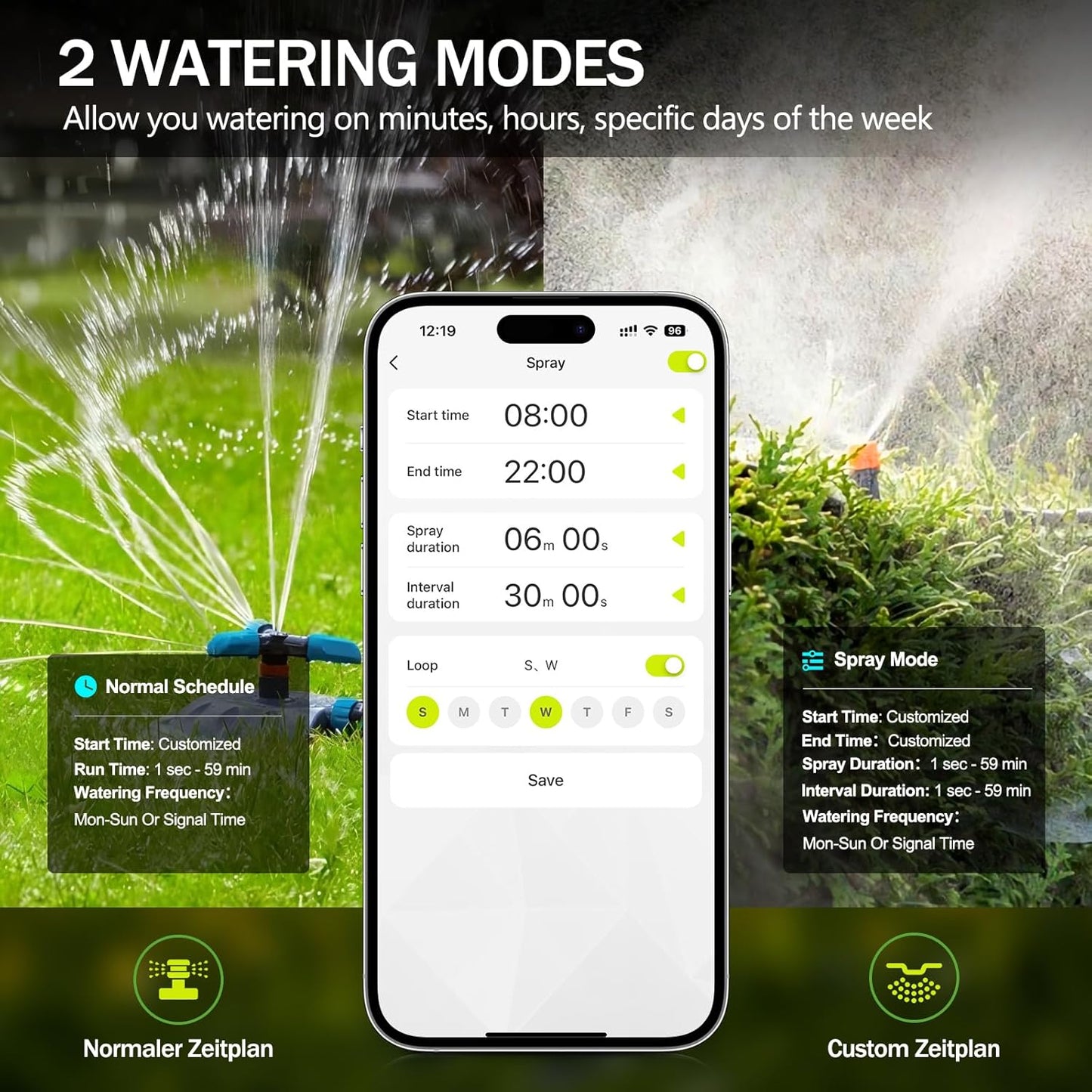 Irrigatore Giardino Timer Bluetooth, Temporizzatore per Irrigazione Wireless Con Controllo APP Programmatore Modalità Intelligente Con Ritardo Della Pioggia Flessibile per Orto Prato Piscina