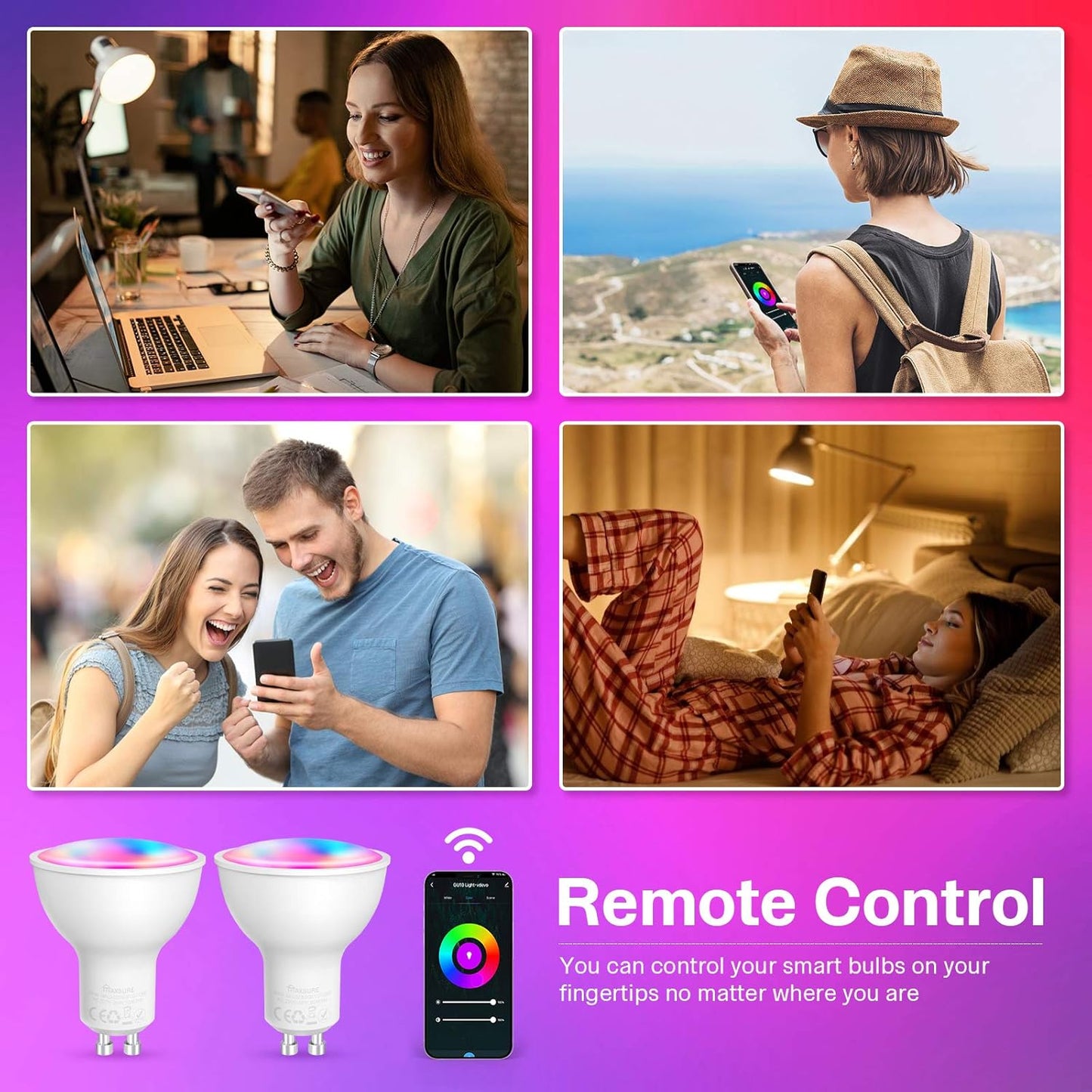 GU10 Alexa, 5W=50W 500LM Decorazione Natalizia GU10 LED, Faretti GU10 Multicolore GU10 Smart WIFI Compatibile Google Home, Lampadina LED GU10 Telecomando APP Controllo Vocale, Timer, 4 Pezzi