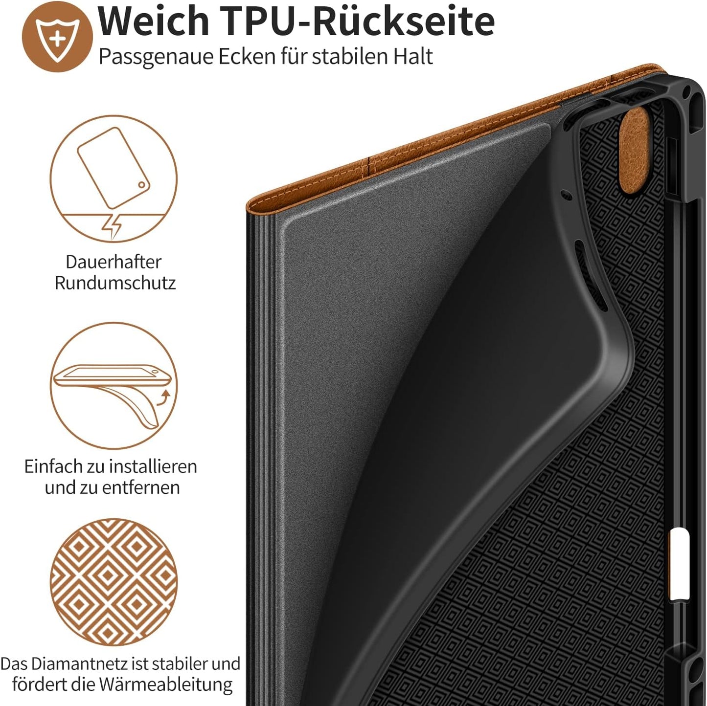 HOLIMET Cover per Ipad Air 6 11" M2 2024, Ipad Air 5./4. Generazione (2022/2020) 10.9 Pollici Cover Con Pencil Holder, Custodia Auto Sveglia/Sonno Smart Folio Case, Supporto Multi-Angolo - Marrone