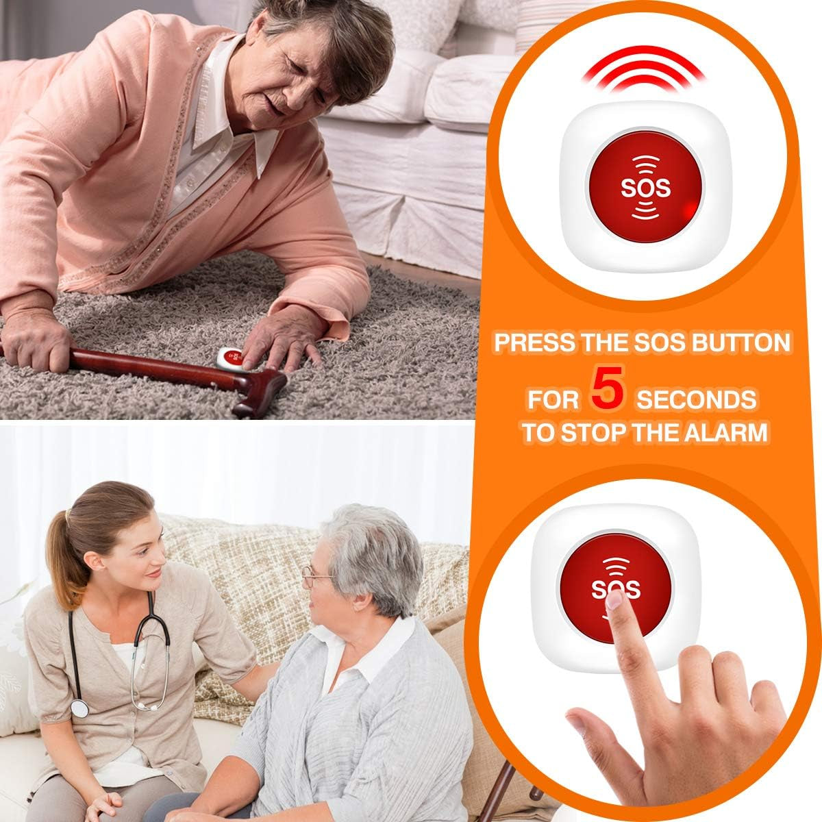 GSM Smart Wireless Pager Pulsante Di Chiamata Allarme SOS Sistema Di Emergenza Chiamata Infermiera Segnale Acustico Home Alert Security (1 Ricevitore + 2 SOS Trasmettitore)