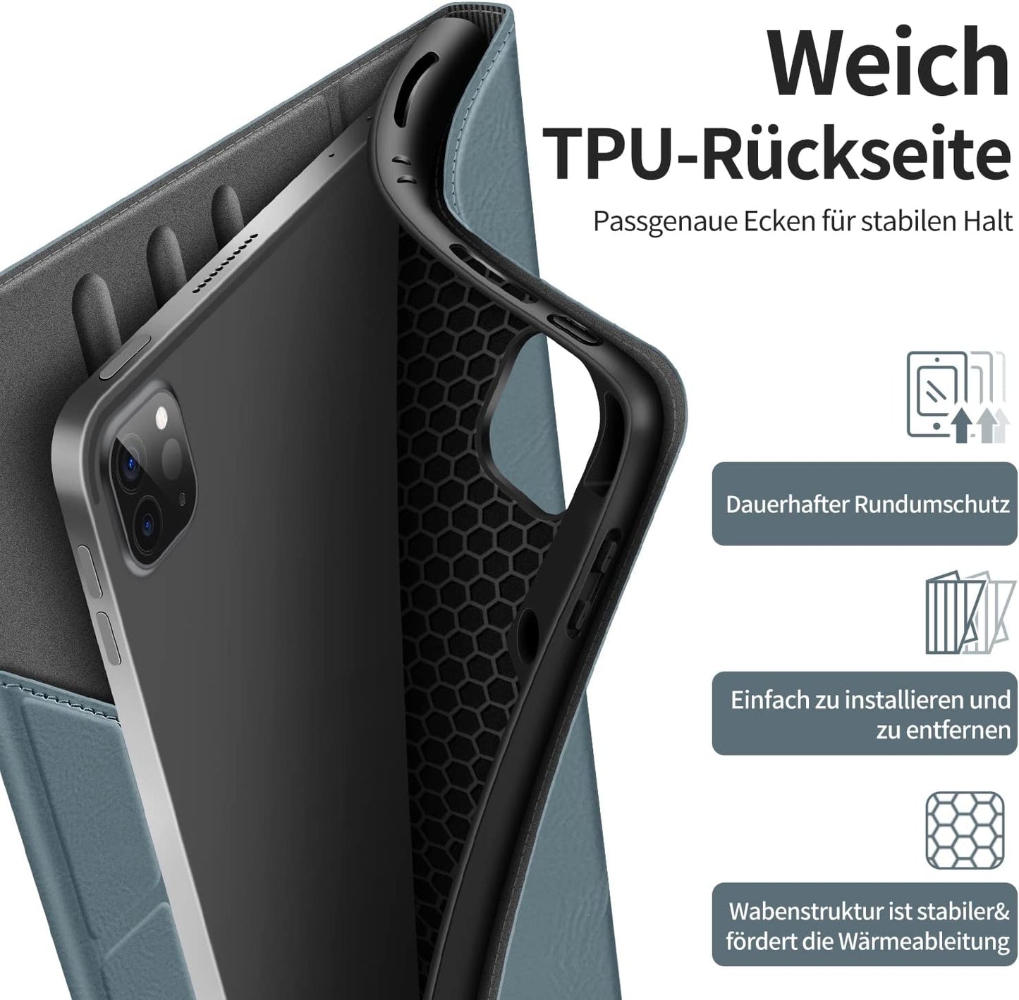 HOLIMET Custodia per Ipad Pro 12.9 2022 6 Generazione, 2022/2021/2020/2018 (6A/5A/4A/3A Gen) Ultra Smart Cover Con Pencil Holder per Pencil 2, Auto Svegliati/Sonno Case per Ipad Pro 12.9 Pollici, Blu