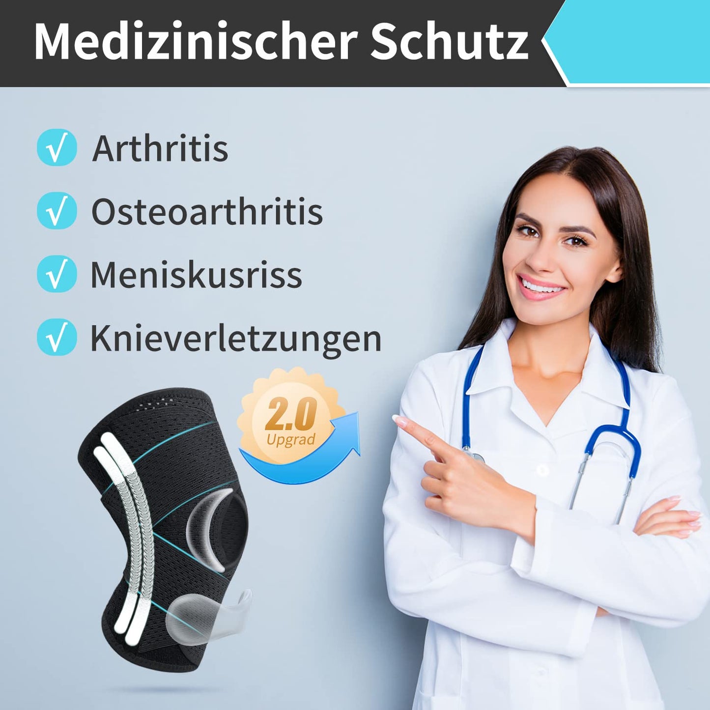 Ginocchiera Premium Da Uomo E Donna Con Rotula E Menisco Gel per Rotula, Con Stabilizzatori Laterali, Supporto Ortopedico per Artrite, Menisco, Dolore Al Ginocchio, Sport ACL 3XL