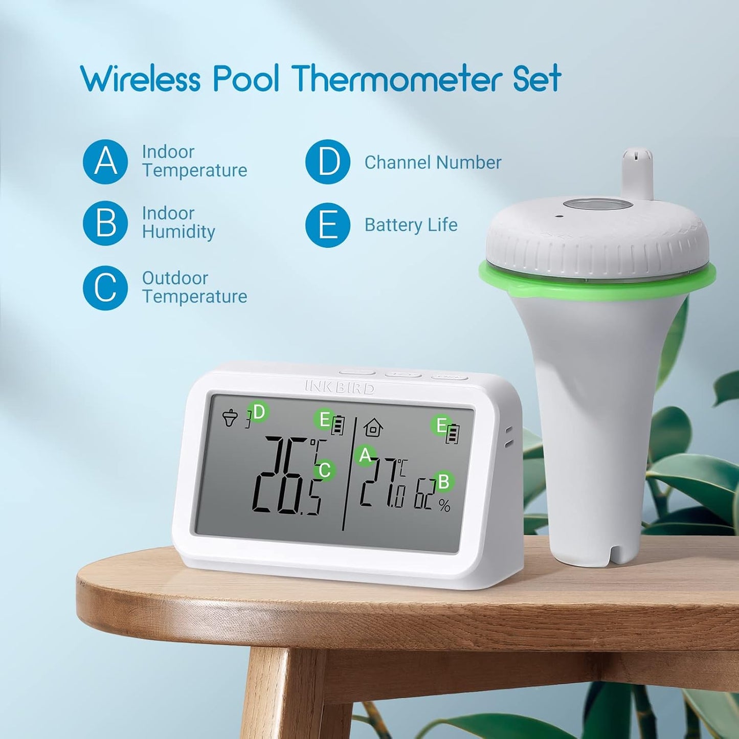 IBS-P02R Termometro per Piscina Digitale IPX7 Impermeabile Termometro Galleggiante Termometro Neonato Bagnetto Wireless Con Monitor Di Temperatura E Umidità per Piscina Acqua Bagno