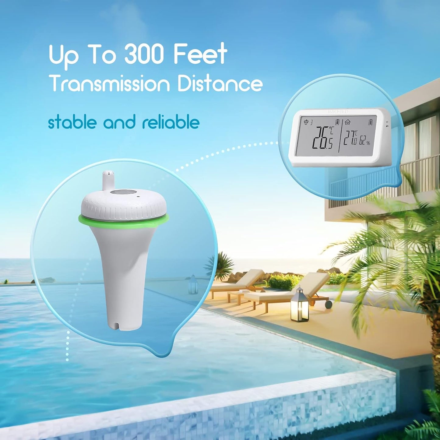 IBS-P02R Termometro per Piscina Digitale IPX7 Impermeabile Termometro Galleggiante Termometro Neonato Bagnetto Wireless Con Monitor Di Temperatura E Umidità per Piscina Acqua Bagno