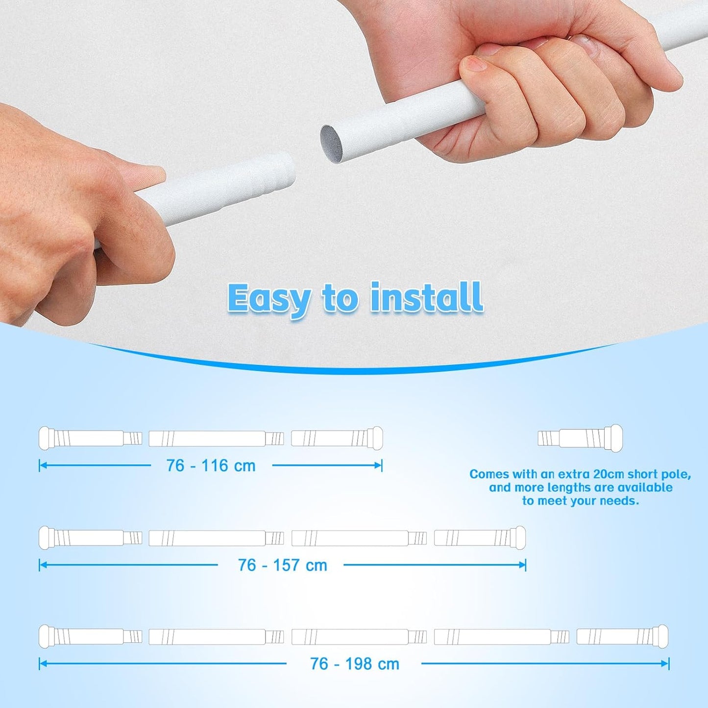 Bastoni per Tende - Bastoni per Tende Da Esterno Resistenti Da 76 a 157 Cm - Bastoni per Tende Bianchi Opachi Regolabili Da 1,6 Cm per Patio, Porta Scorrevole in Vetro, Soggiorno, 2 Pezzi