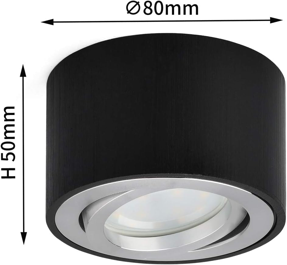 Faretti LED Soffitto Nero - Ø80X50Mm Faretti Da Soffitto Orientabile, Include 5W Modulo LED 230V - Bianco Caldo 3000K, Plafoniera LED Soffitto in Alluminio, Lampada Da Soffitto Rotondo
